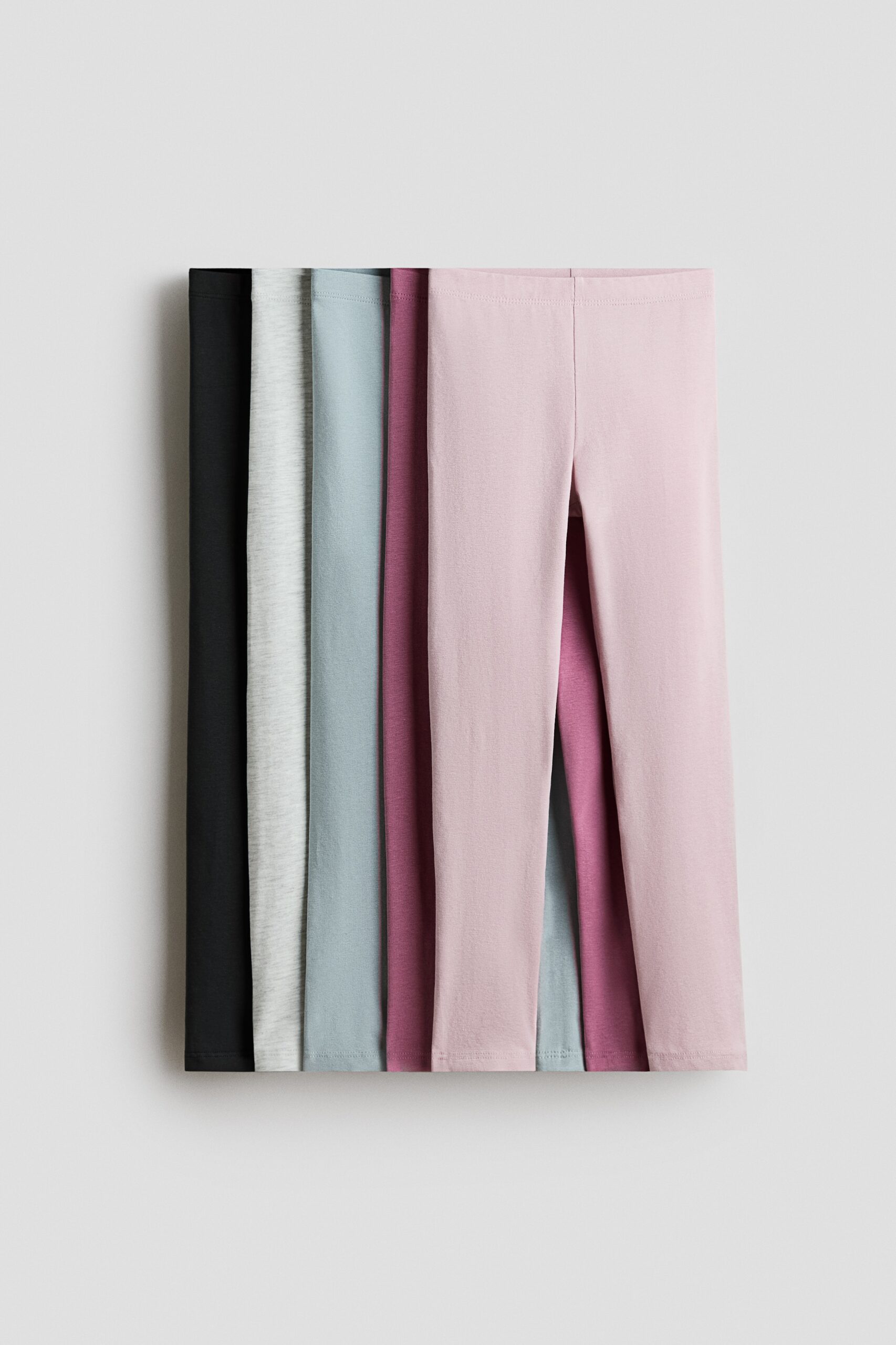 H & M - Set van 5 katoenen leggings - Dusty Lichtroze/Pruimenpaars