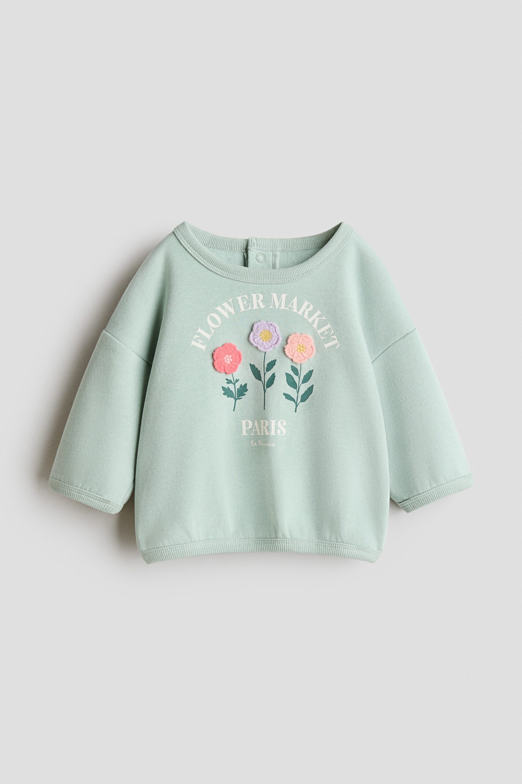 H & M - Sweater met motief - Dusty Lichtgroen/Bloemen