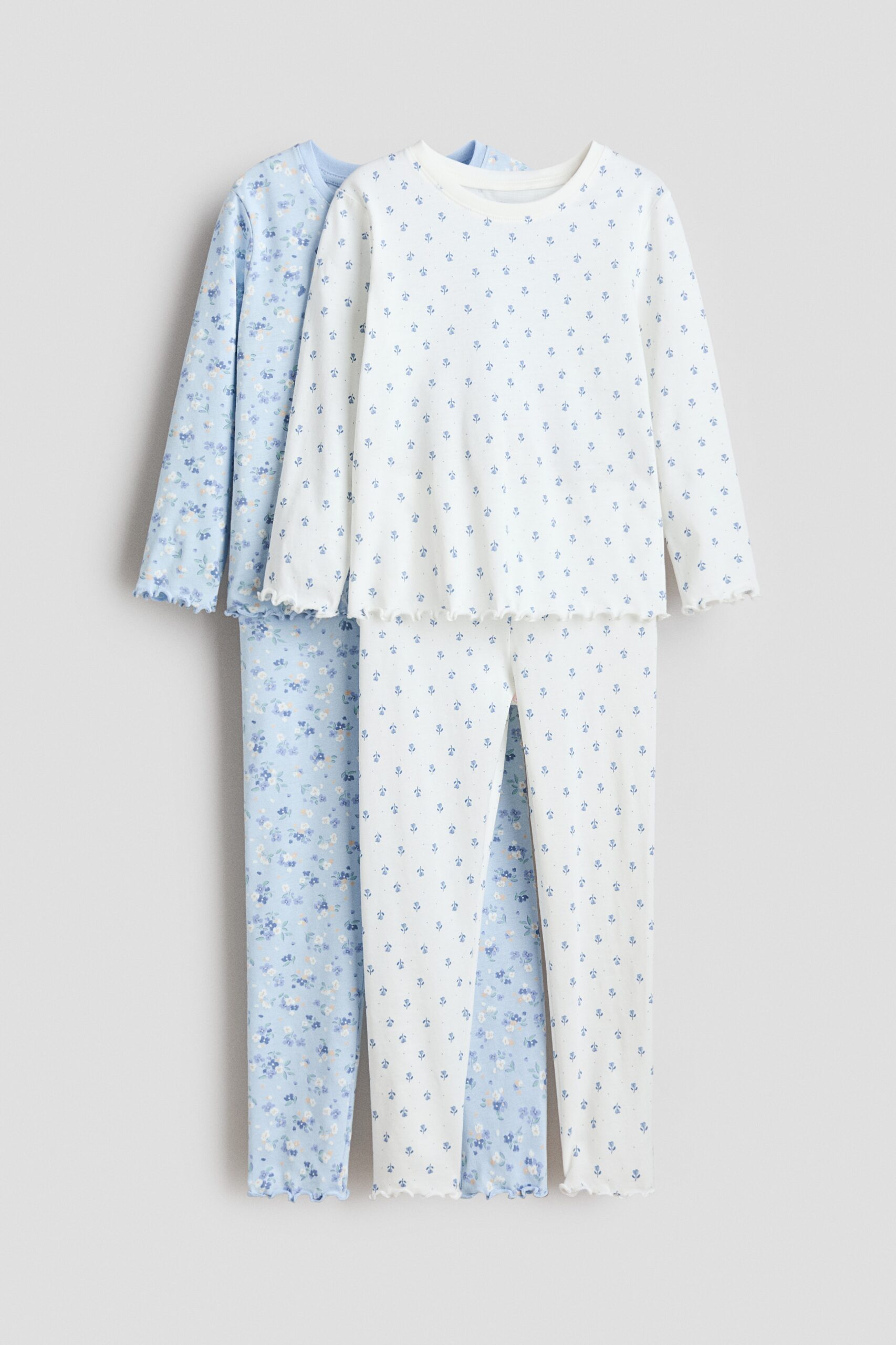 H & M - Set van 2 tricot pyjama's - Lichtblauw/Bloemen