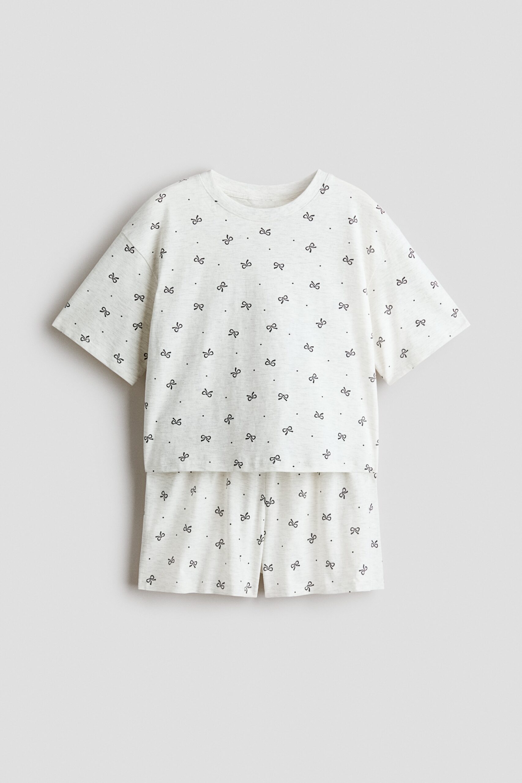 H & M - Katoenen pyjama - Lichtgrijs Gemêleerd/Strikjes