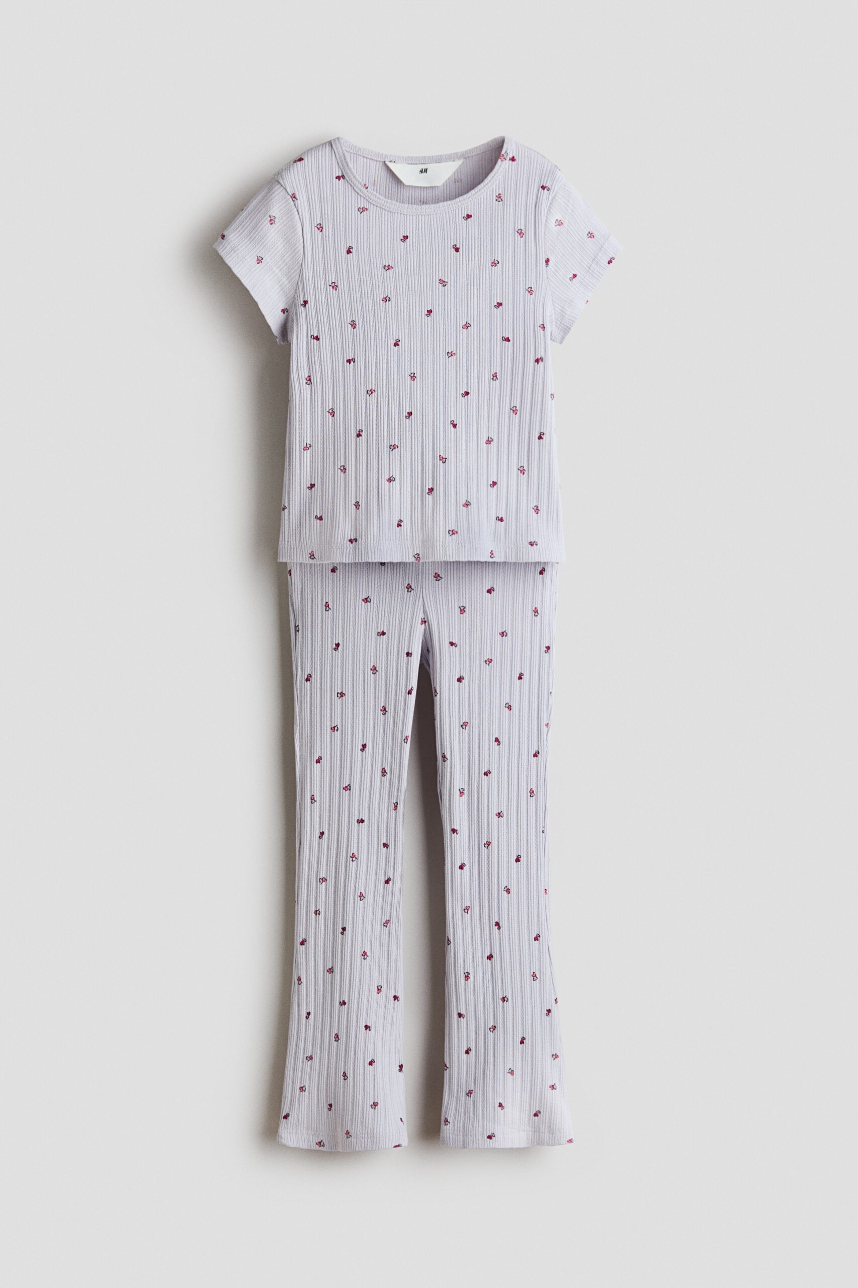 H & M - Tweedelige set van geribd katoen - Lila/Bloemen