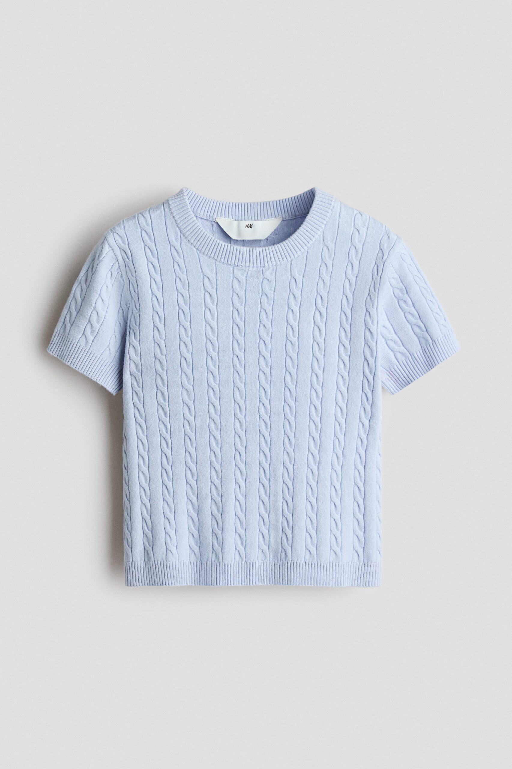 H & M - Korte kabelgebreide top - Lichtblauw