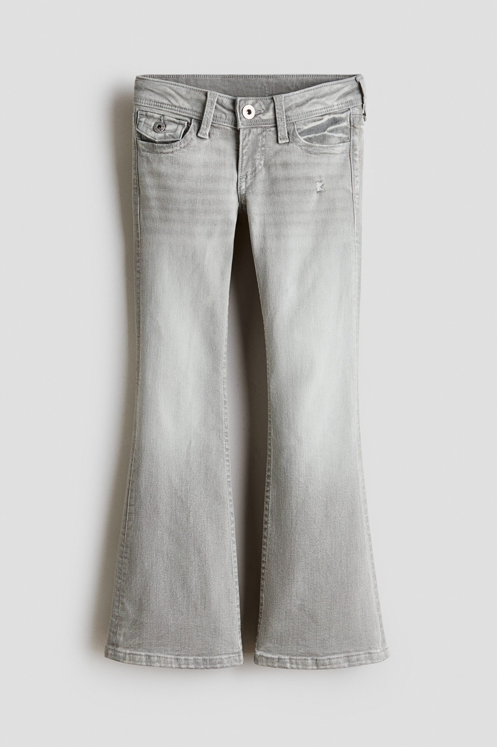 H & M - Flared Leg Low Jeans met borduursel - Licht Denimgrijs