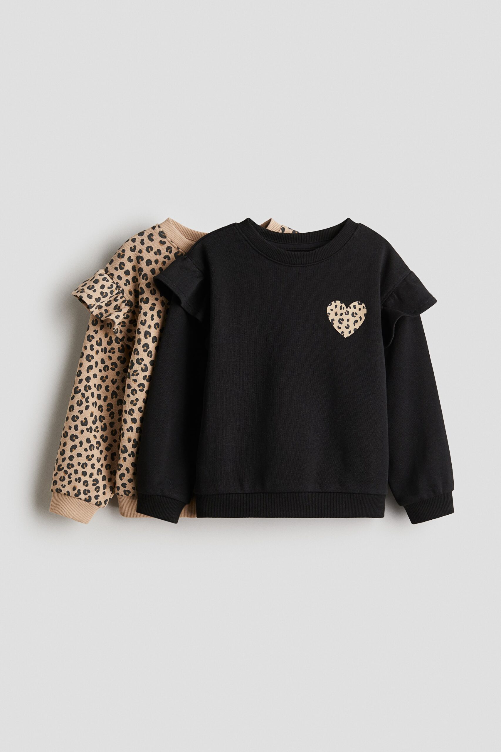 H & M - Set van 2 sweaters met volants - Zwart/Luipaarddessin