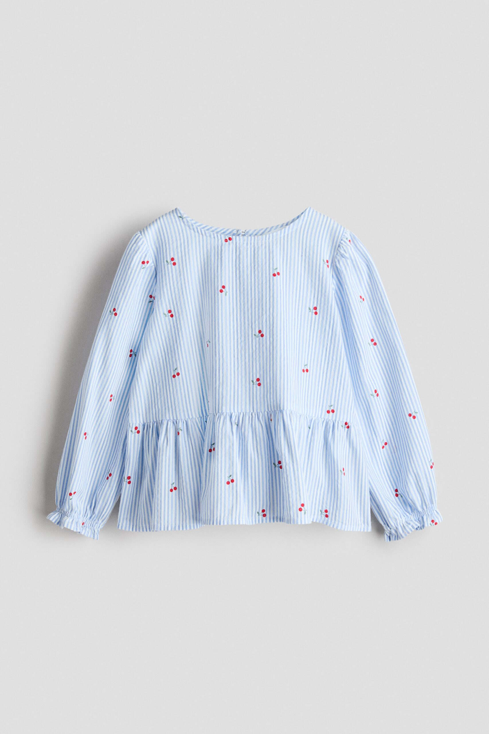 H & M - Seersucker peplum blouse - Blauw/Kersen