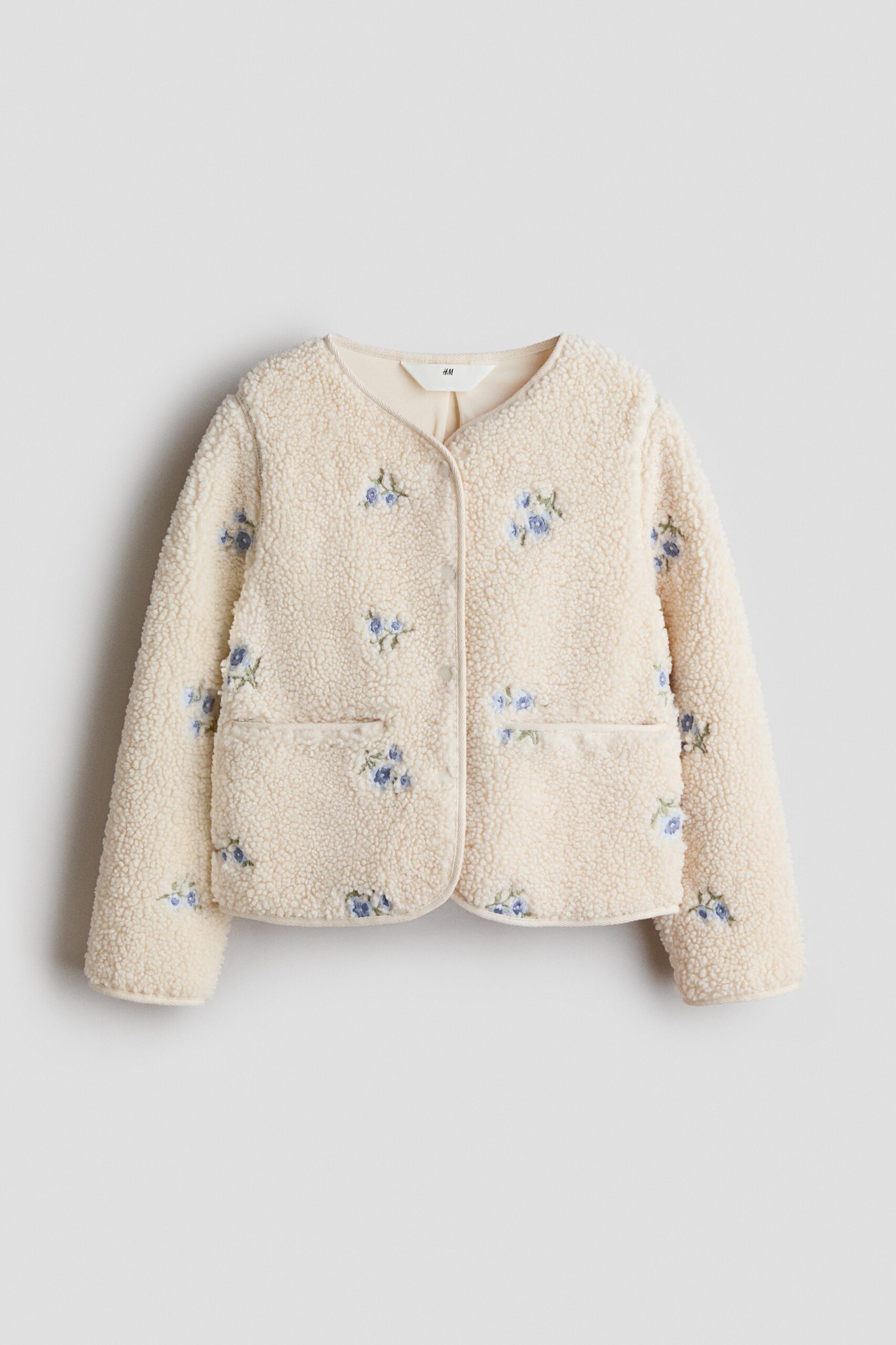 H & M - Teddy jack met borduursel - Roomwit/Bloemen