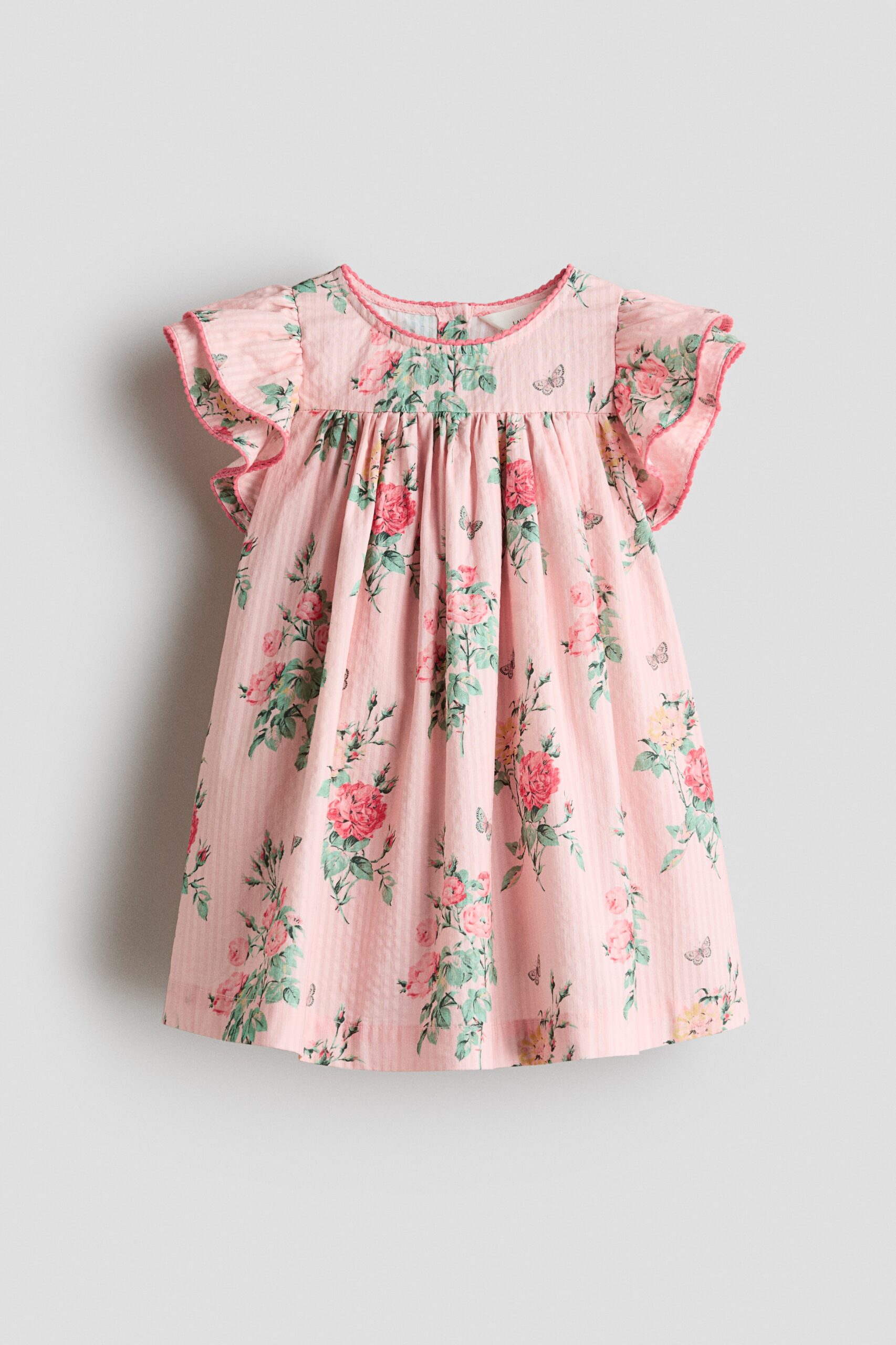 H & M - Jurk van katoenen seersucker - Lichtroze/Rozen