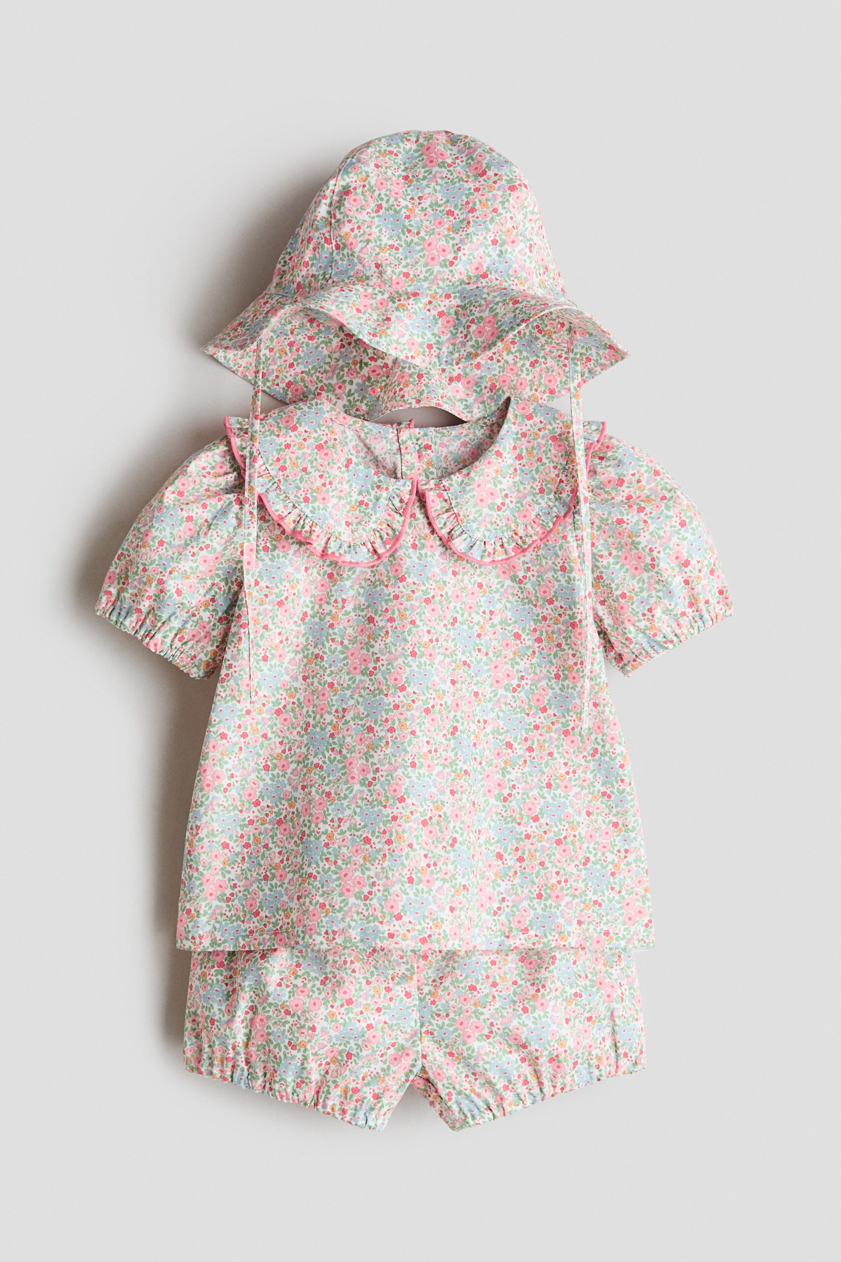 H & M - Driedelige katoenen set - Roomwit/Bloemen