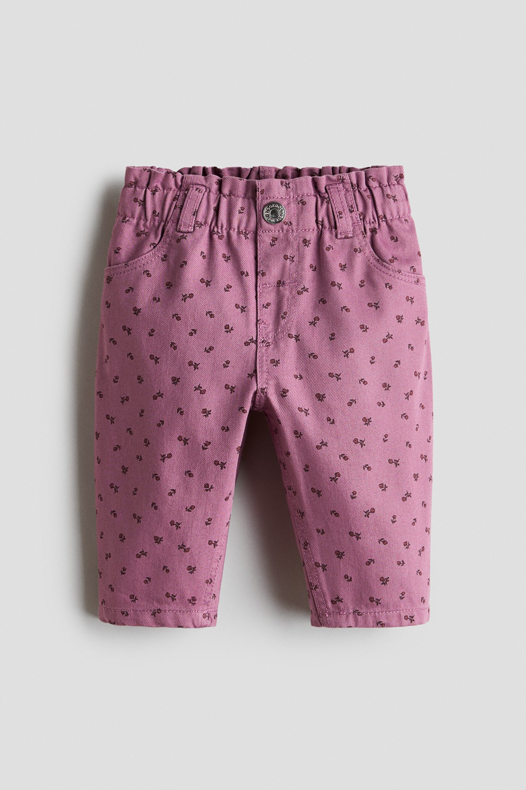 H & M - Twill broek met geprint dessin - Paars/Bloemen