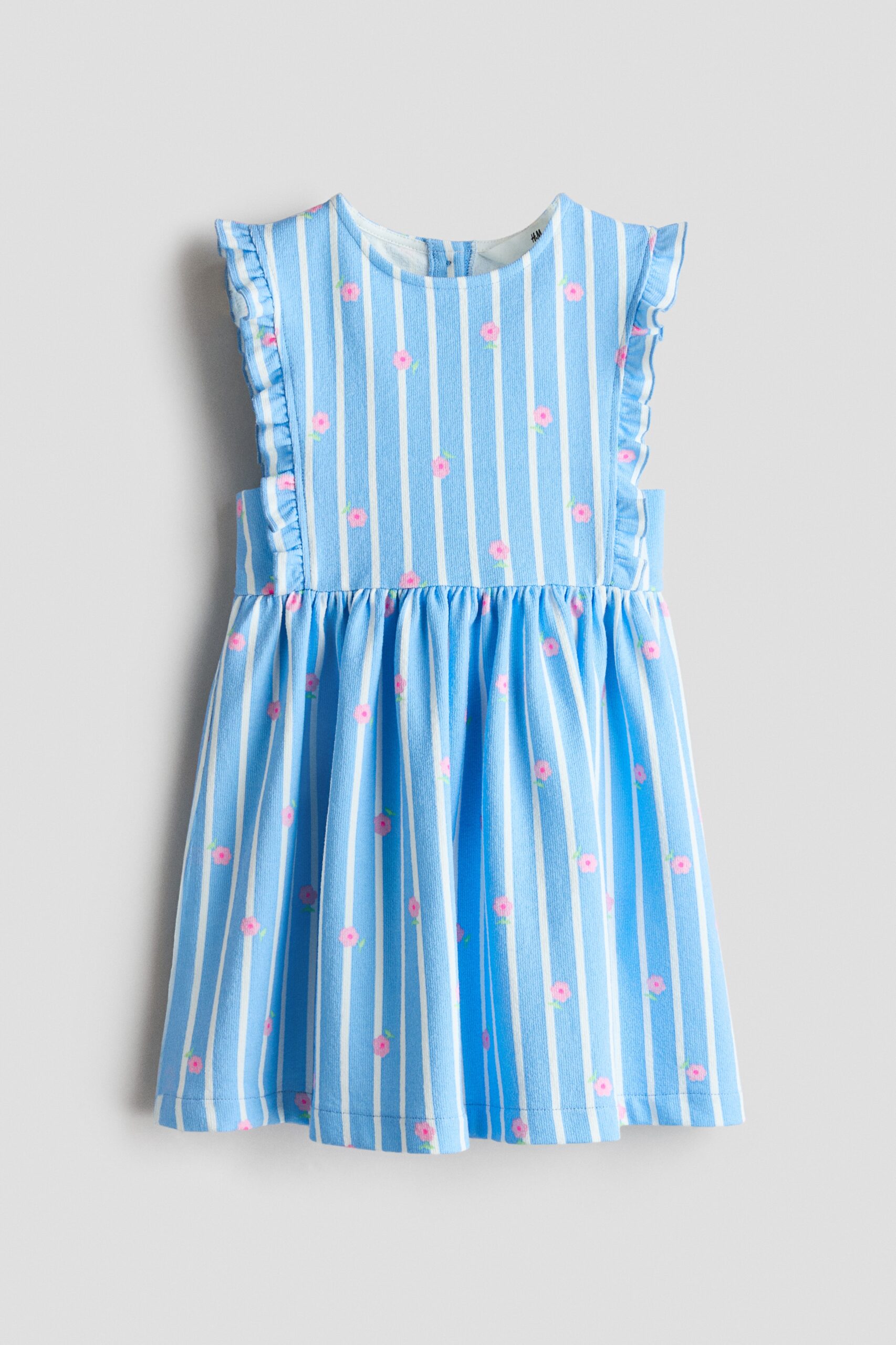 H & M - Katoenen jurk met volantrandjes - Lichtblauw/Bloemen