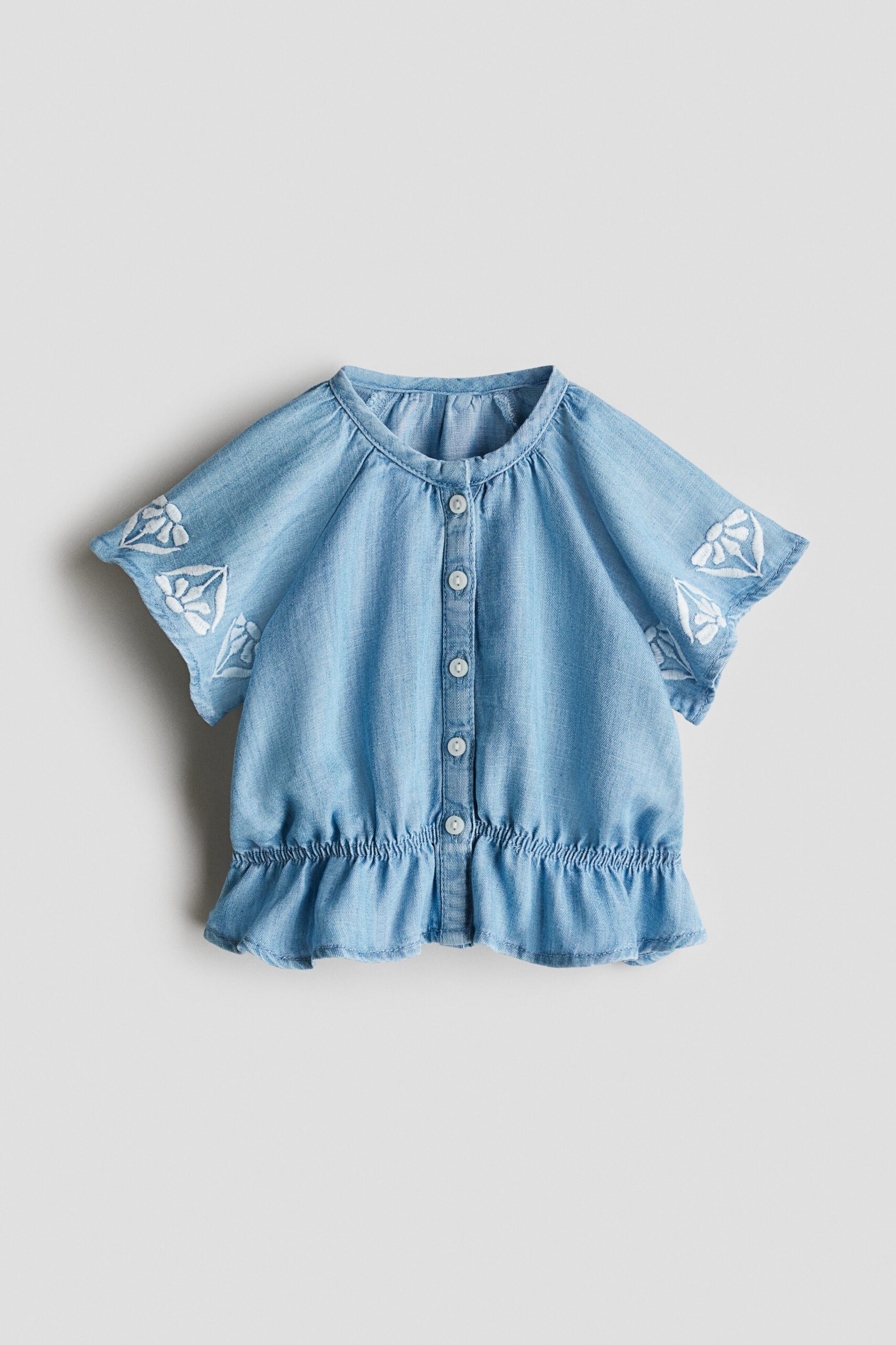 H & M - Denim blouse met borduursel - Blauw/Witte Bloemen