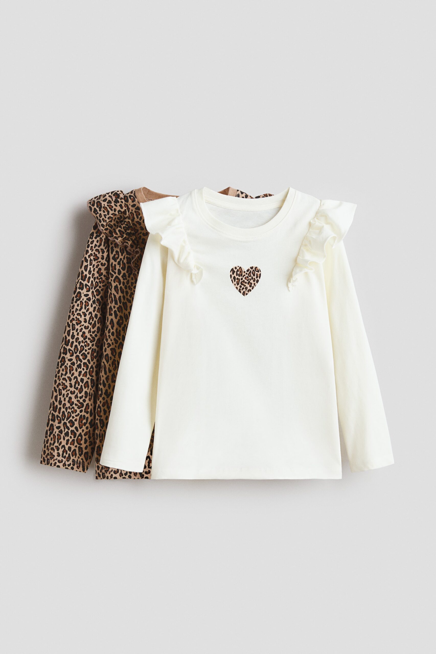 H & M - Set van 2 tricot tops met print - Wit/Luipaarddessin