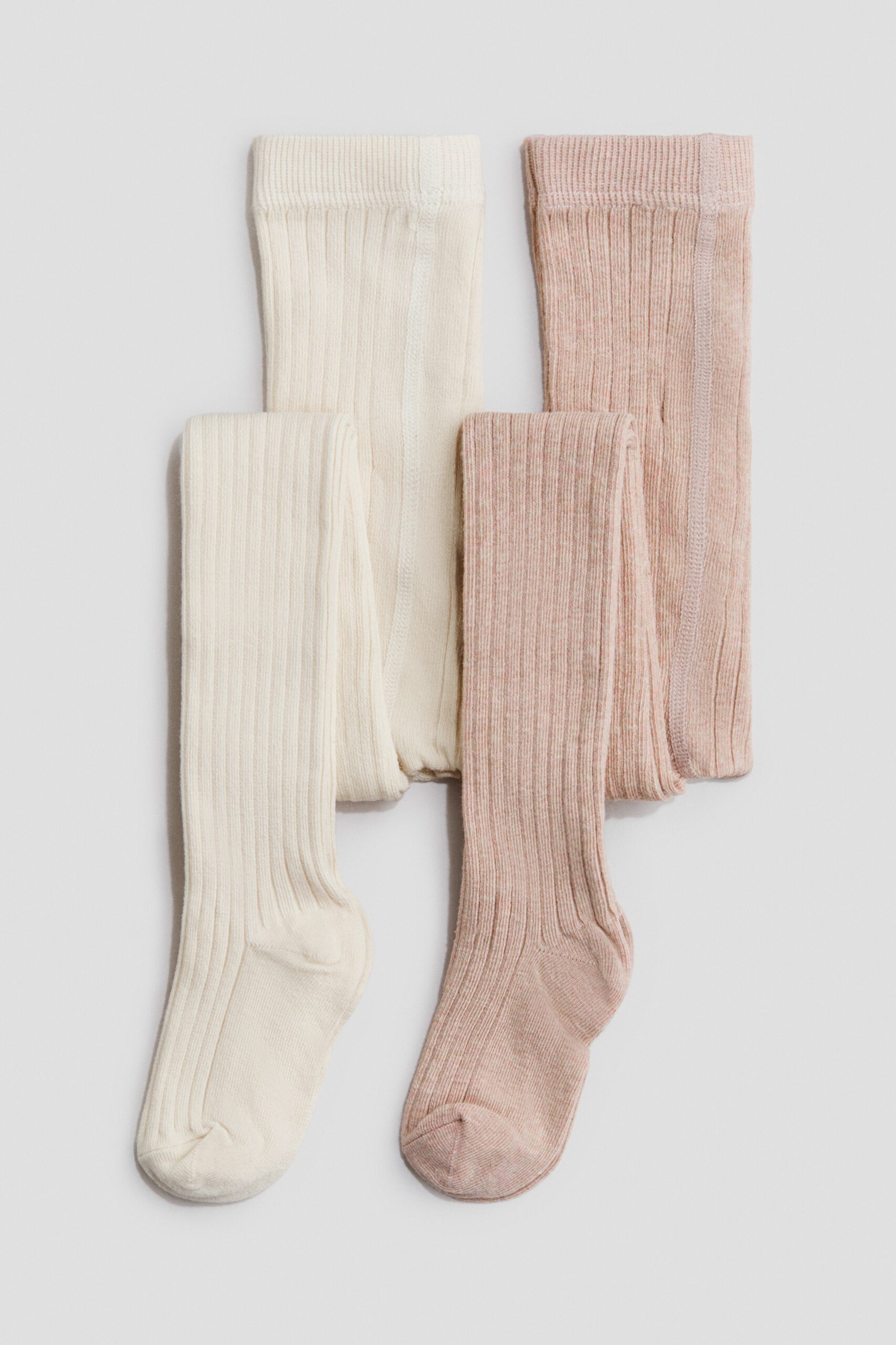 H & M - Set van 2 ribgebreide maillots - Roomwit/Dusty Roze