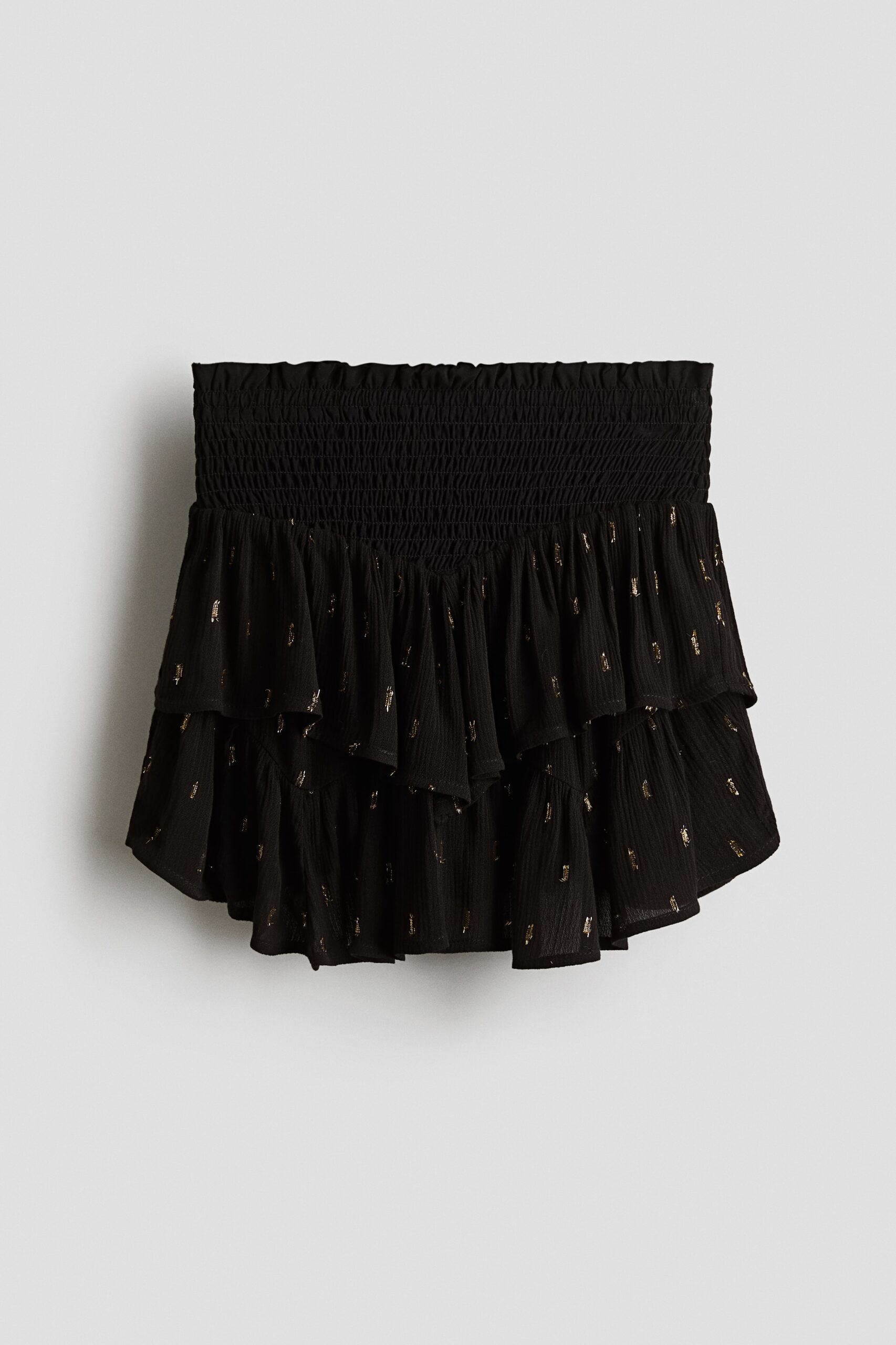 H & M - Volantrok met smokwerk - Zwart/Goudkleurig