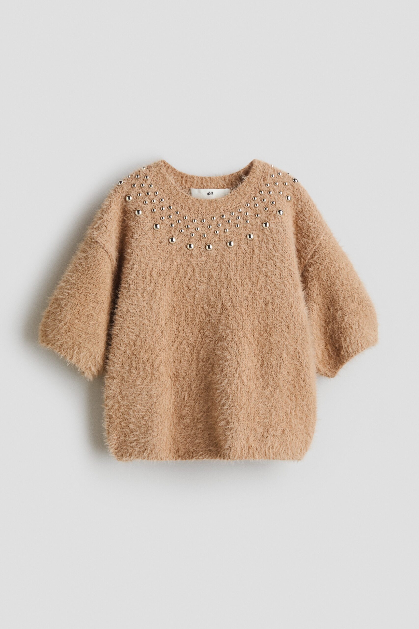 H & M - Trui met korte mouwen - Donkerbeige
