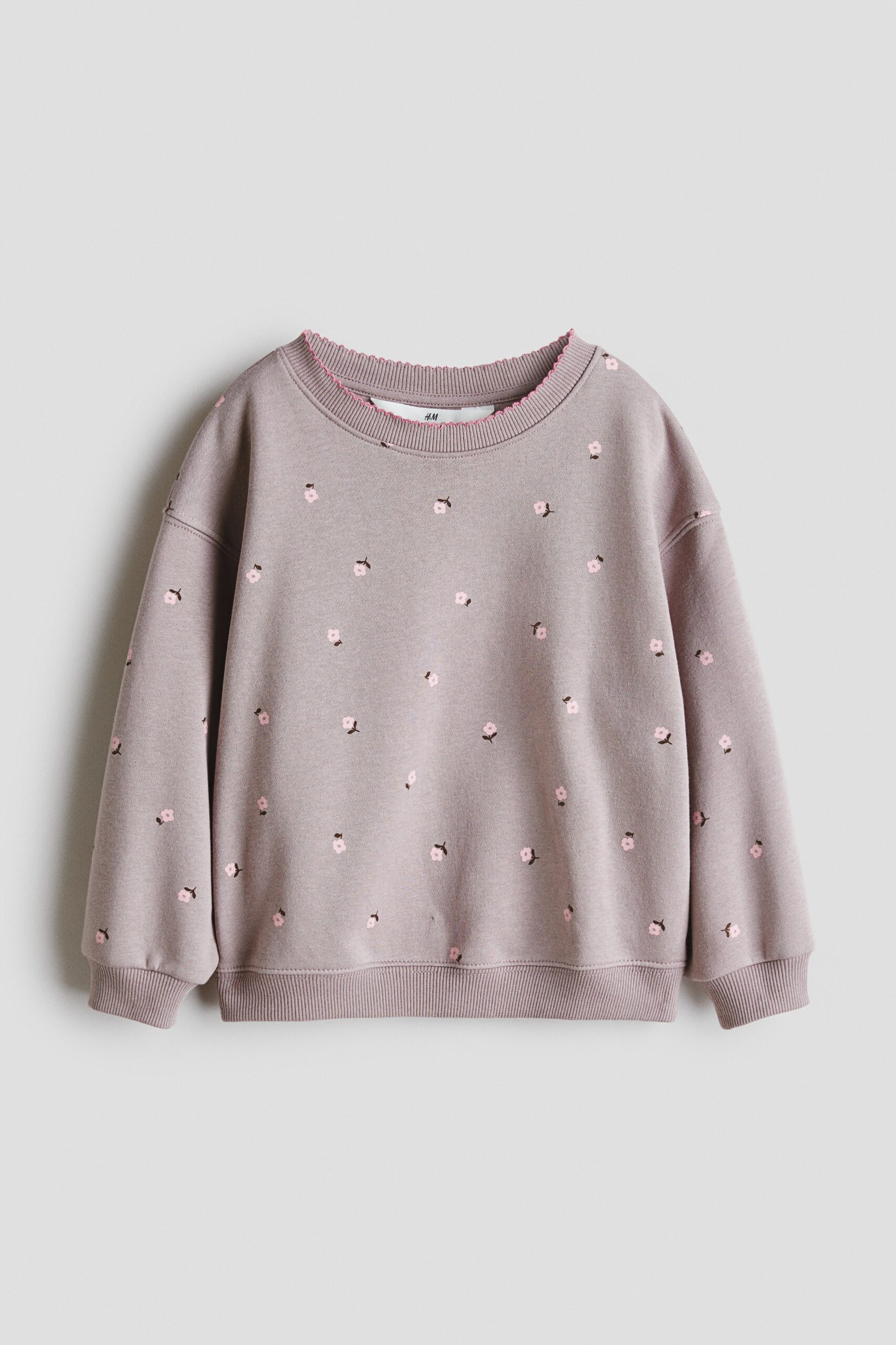 H & M - Sweater met geprint motief en geruwde binnenkant - Taupe/Bloemen