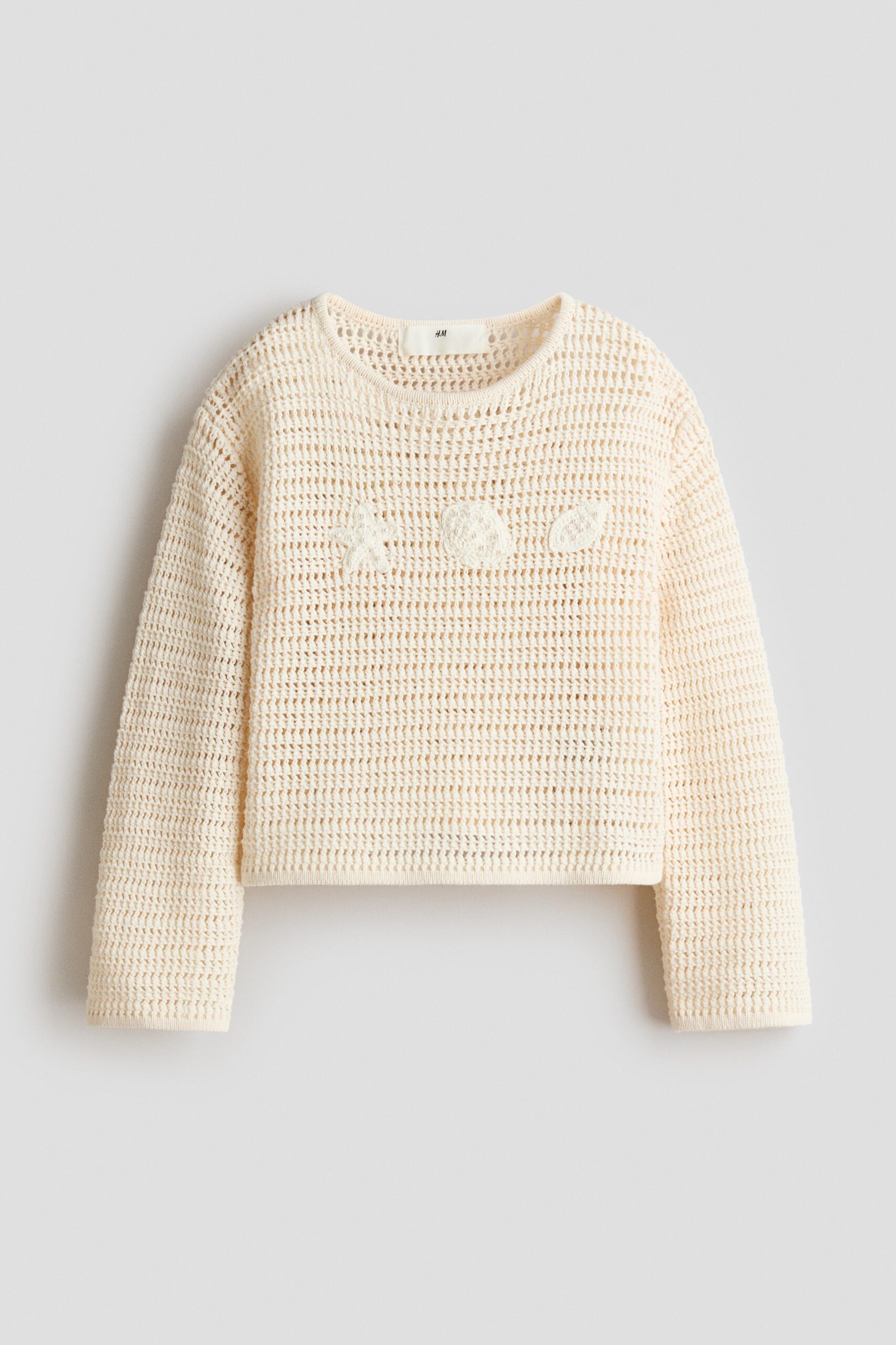 H & M - Katoenen top met gehaakte look - Roomwit