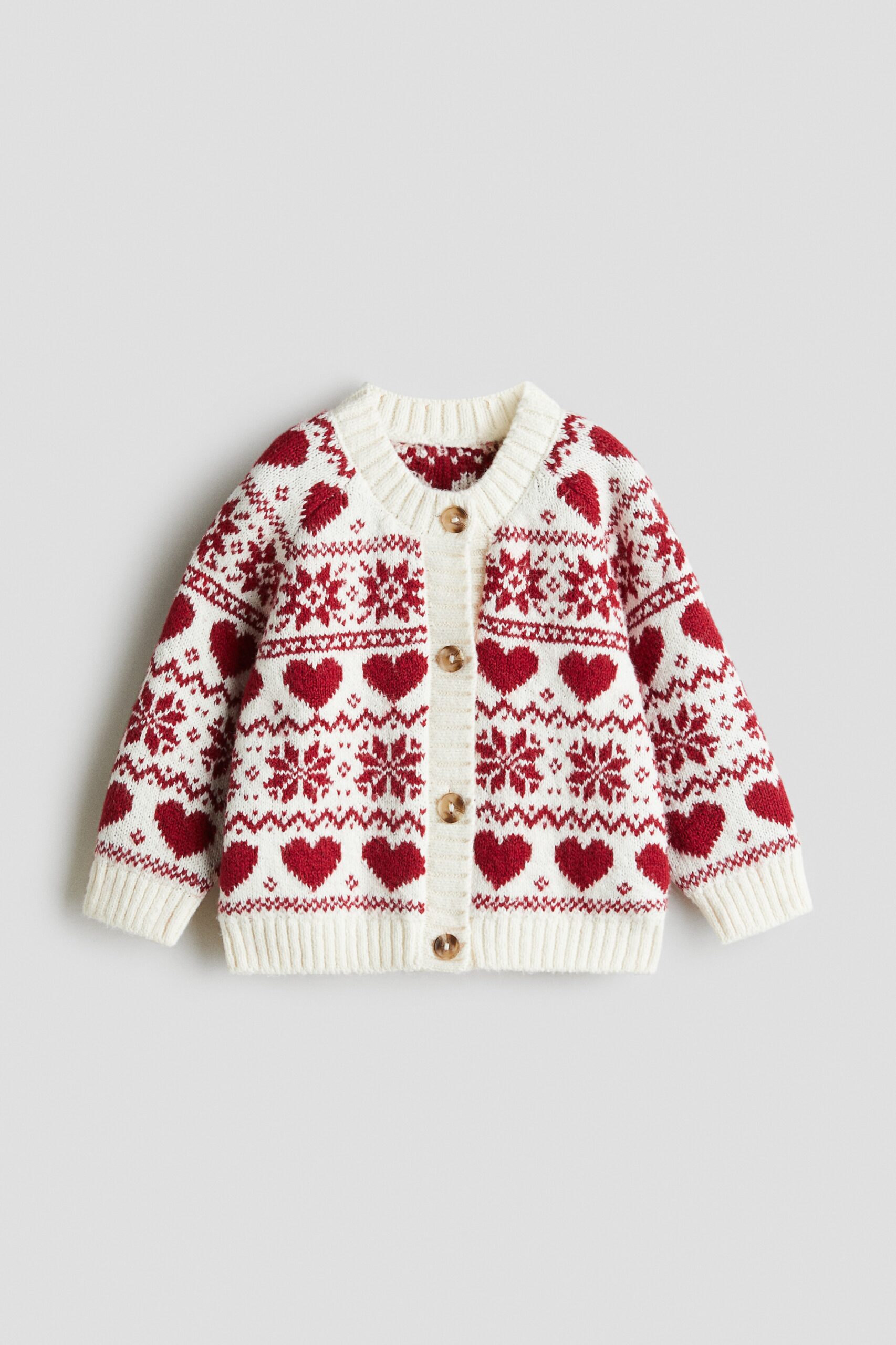 H & M - Grofgebreid vest - Wit/Hartjes