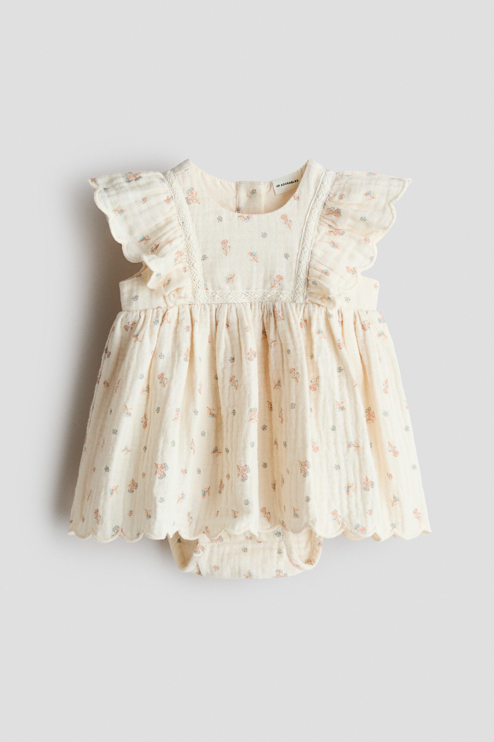 H & M - Romperjurk van katoenen mousseline - Roomwit/Bloemen