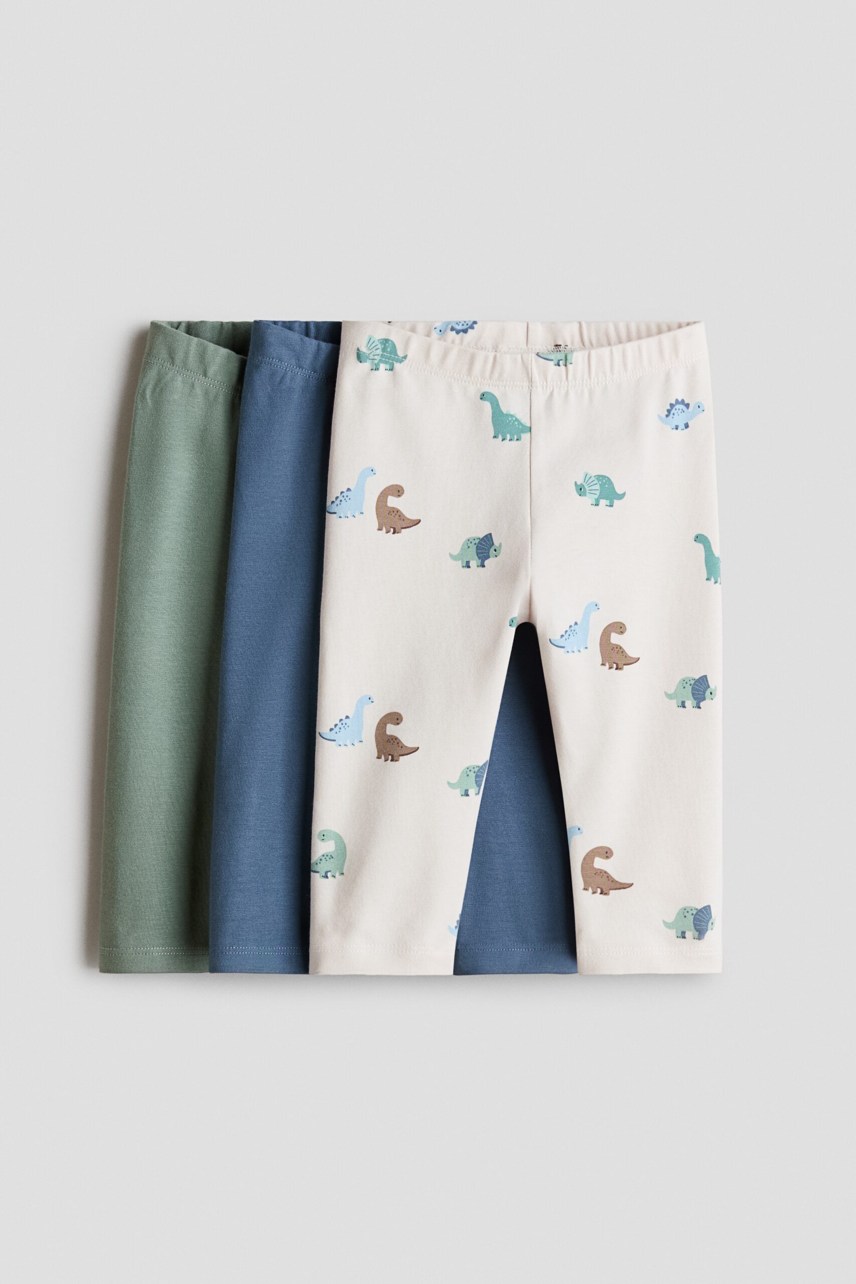 H & M - Set van 3 katoenen leggings - Dusty Blauw/Dinosaurussen