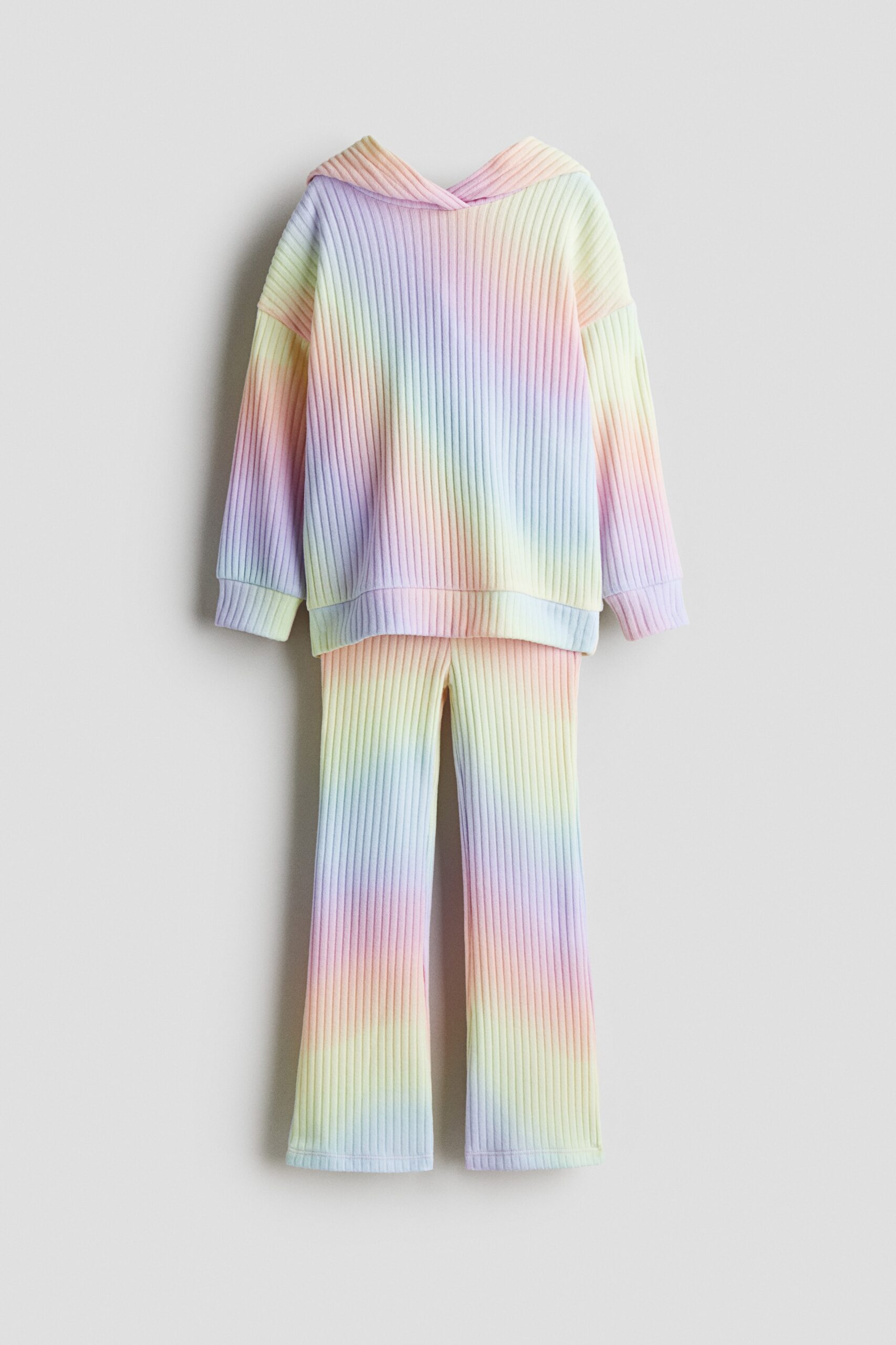 H & M - Tweedelige ribgebreide set - Lichtroze/Regenboogstrepen