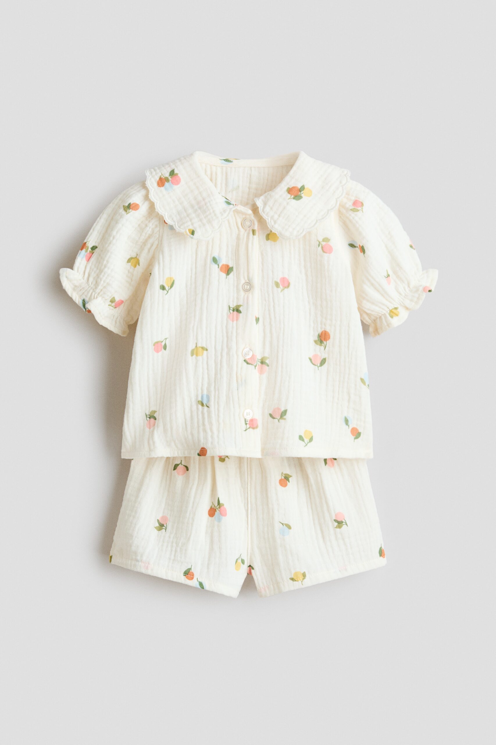 H & M - Tweedelige set van katoenen mousseline - Wit/Bessen