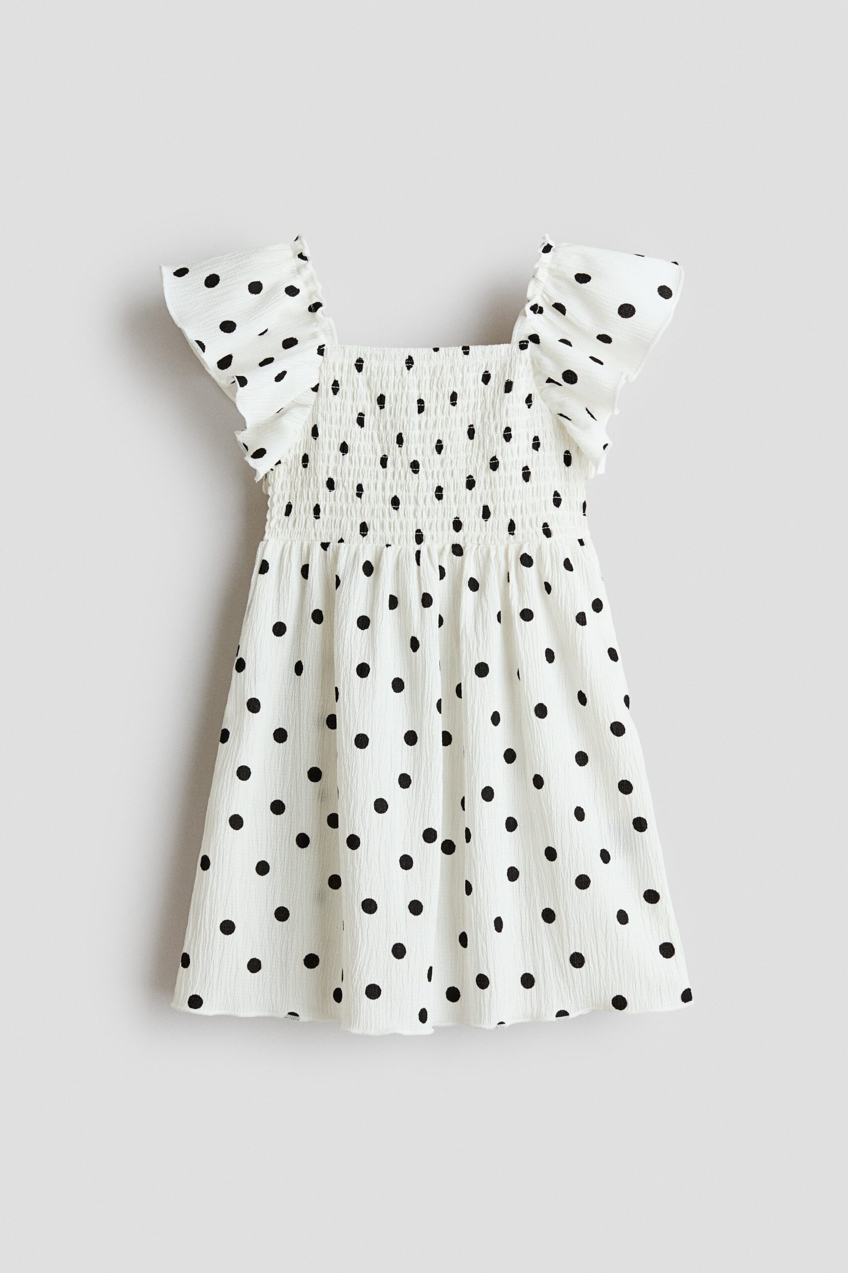 H & M - Jurk met smokwerk - Wit/Polkadot