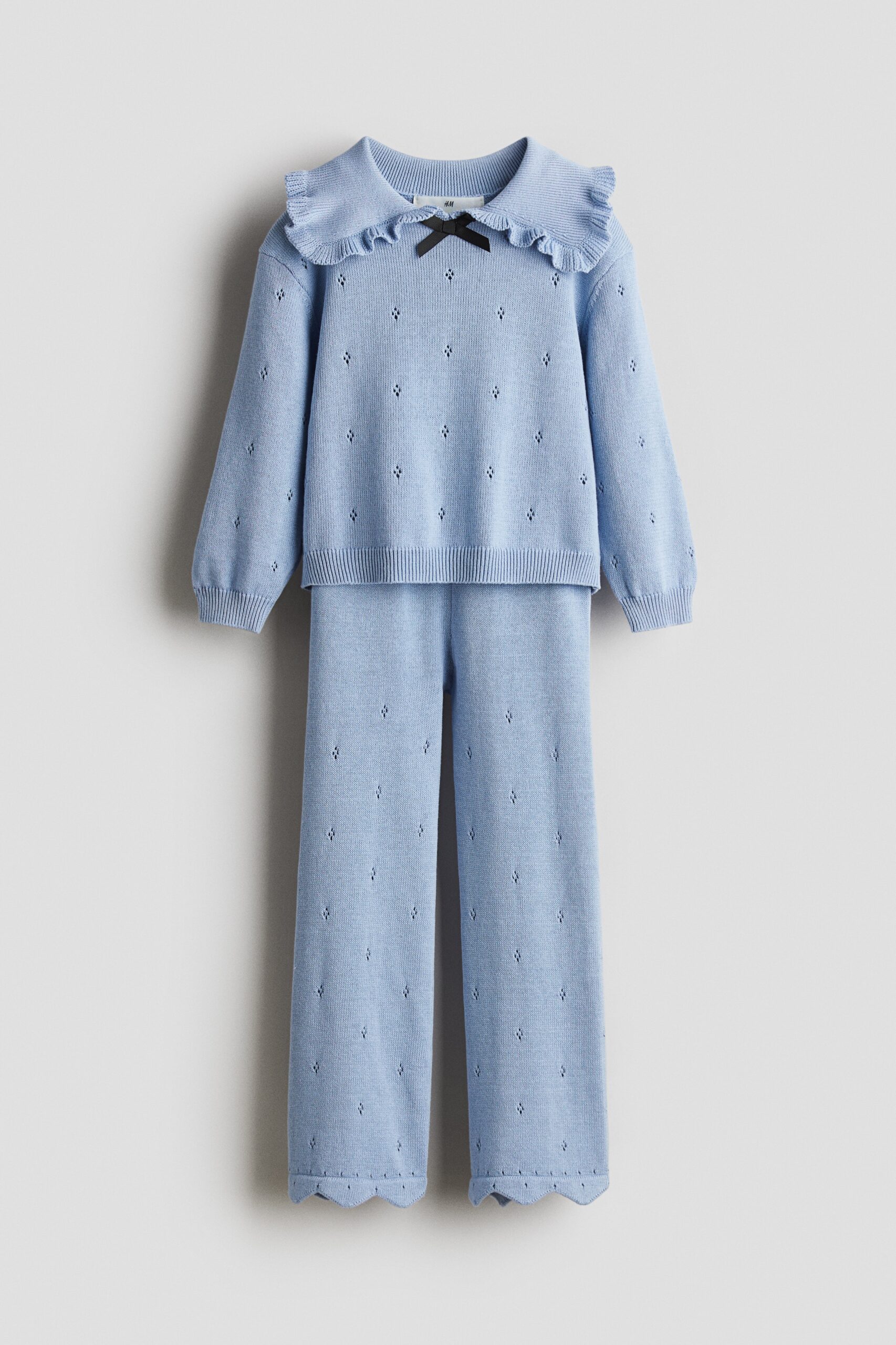 H & M - Tweedelige ajourgebreide set - Dusty Blauw