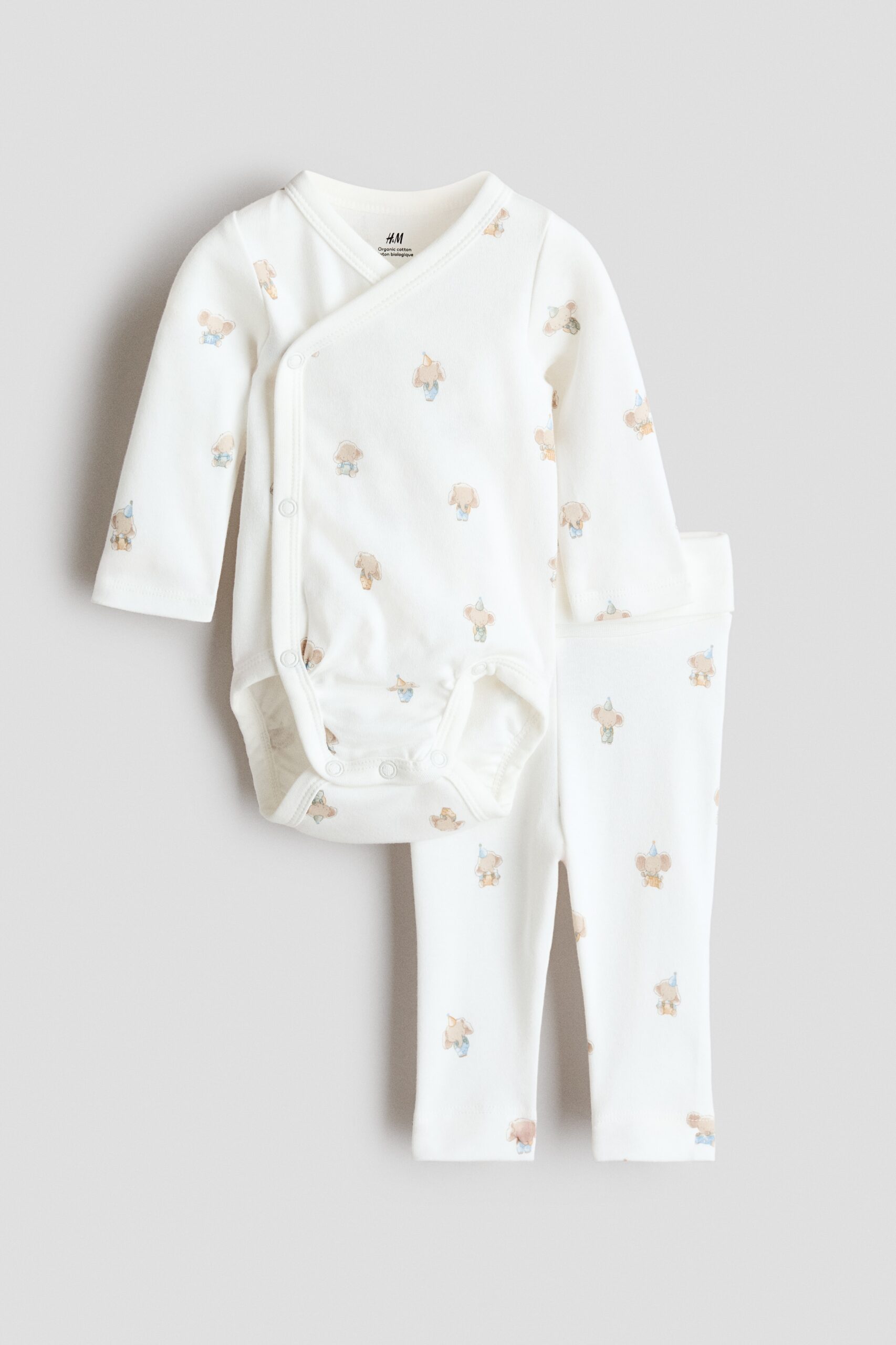 H & M - Tweedelige set - Romper en legging - Wit/Olifanten
