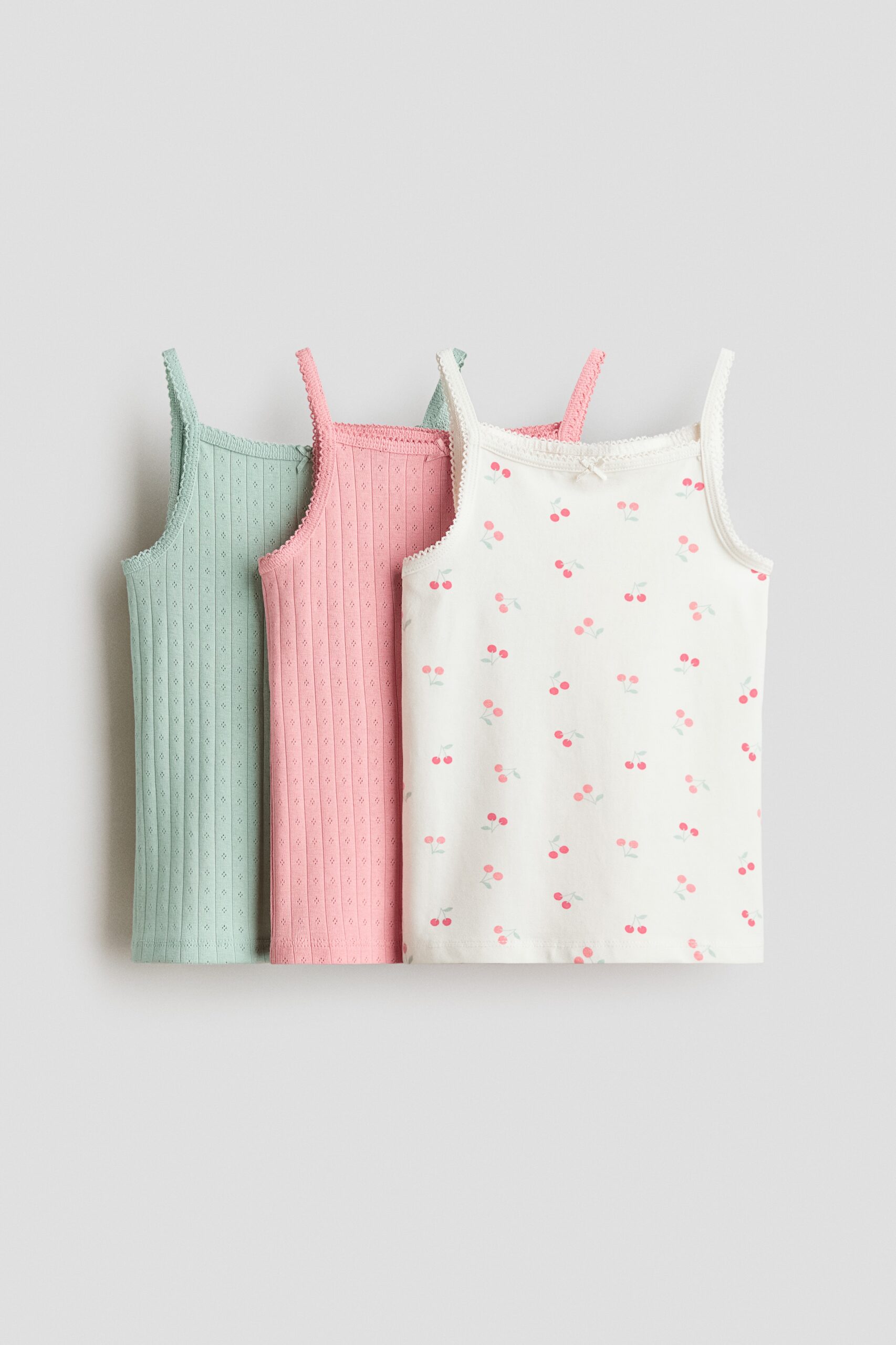 H & M - Set van 3 katoenen straptops - Wit/Kersen