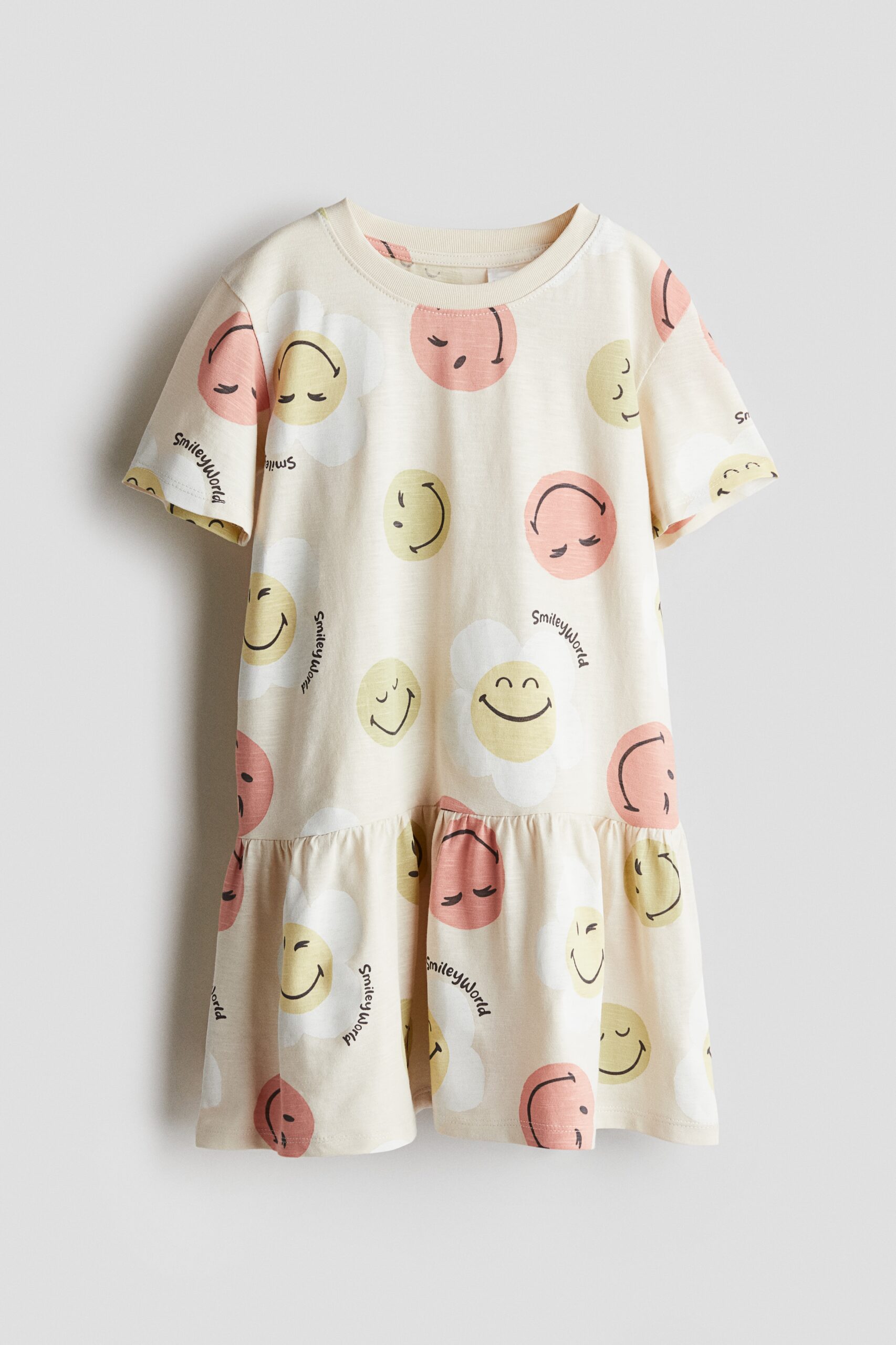 H & M - Tricot jurk met print - Lichtbeige/Smileyworld