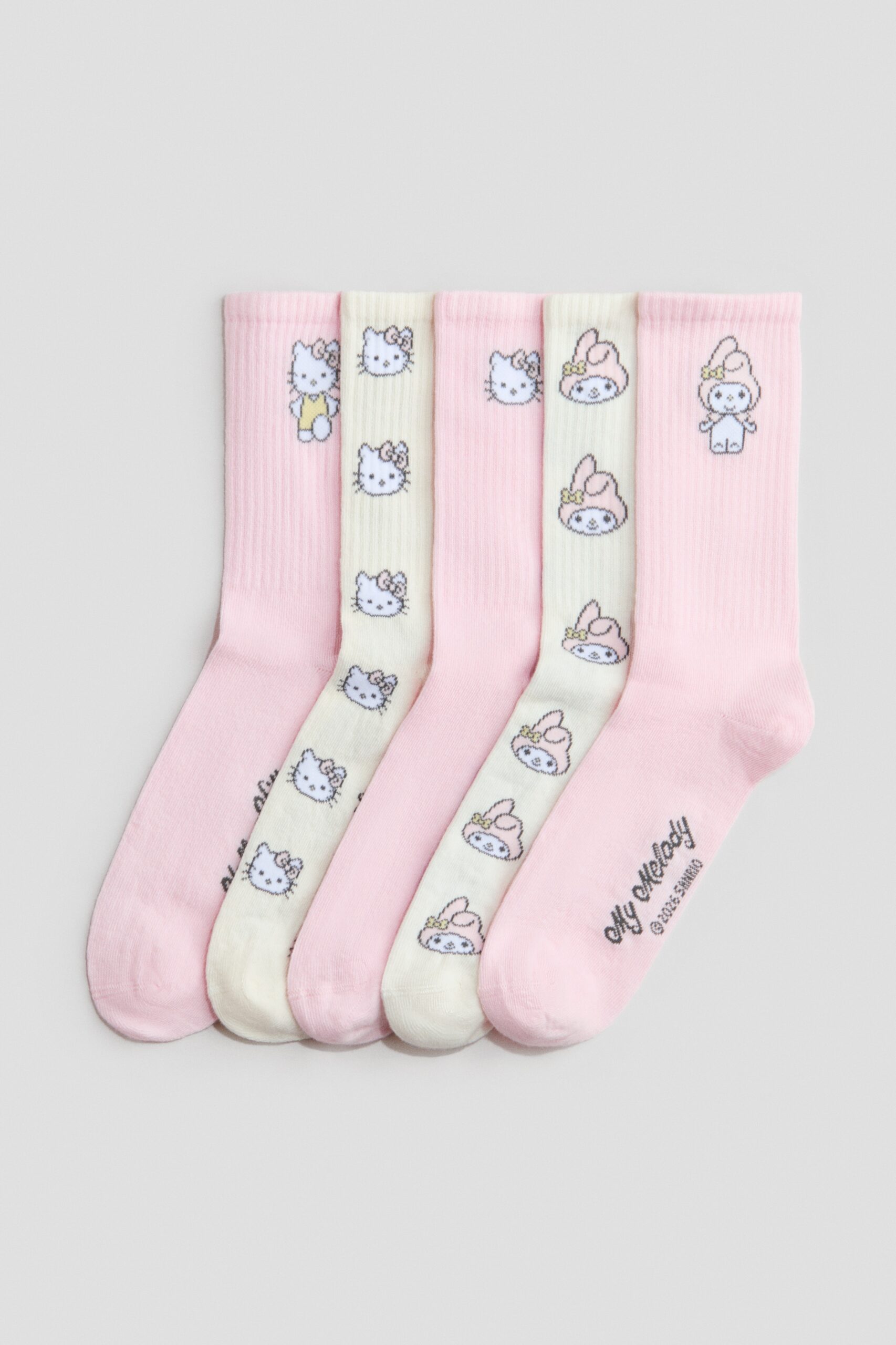 H & M - 5 paar sokken met motief - Lichtroze/Hello Kitty