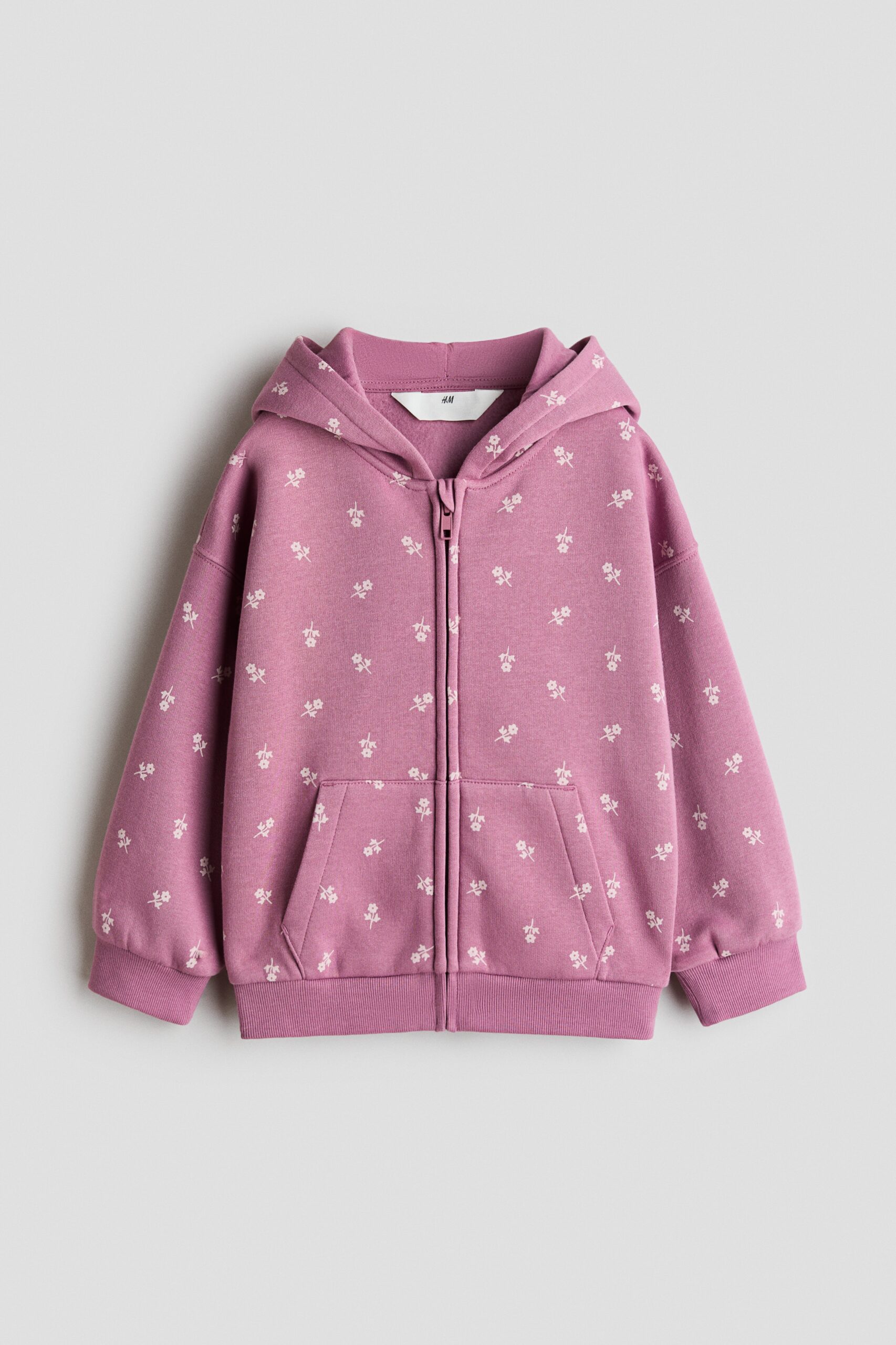 H & M - Oversized capuchonvest met geruwde binnenkant - Dusty Paars/Bloemen