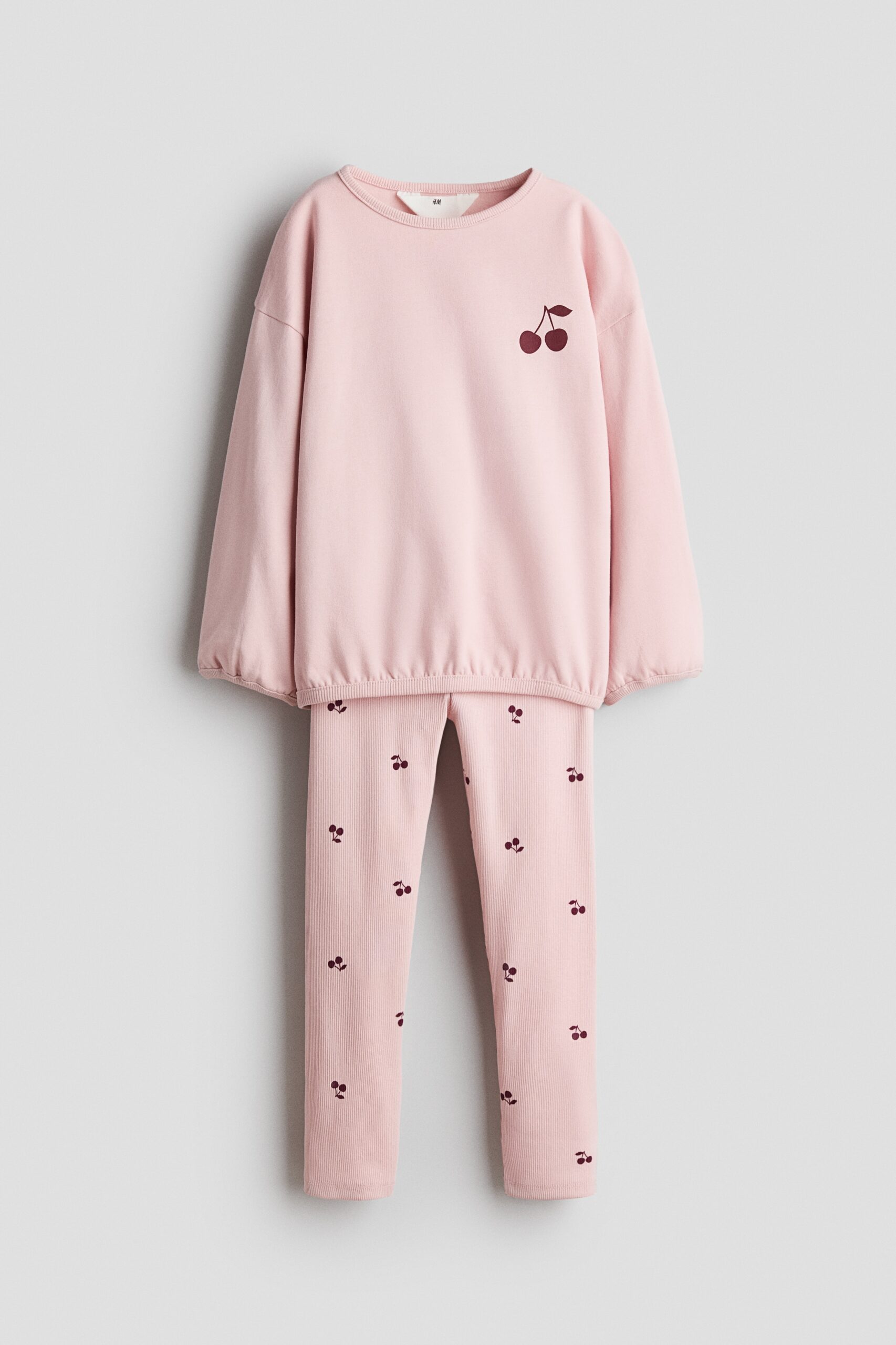 H & M - Tweedelige katoenen set - Sweater en legging - Dusty Lichtroze/Kersen