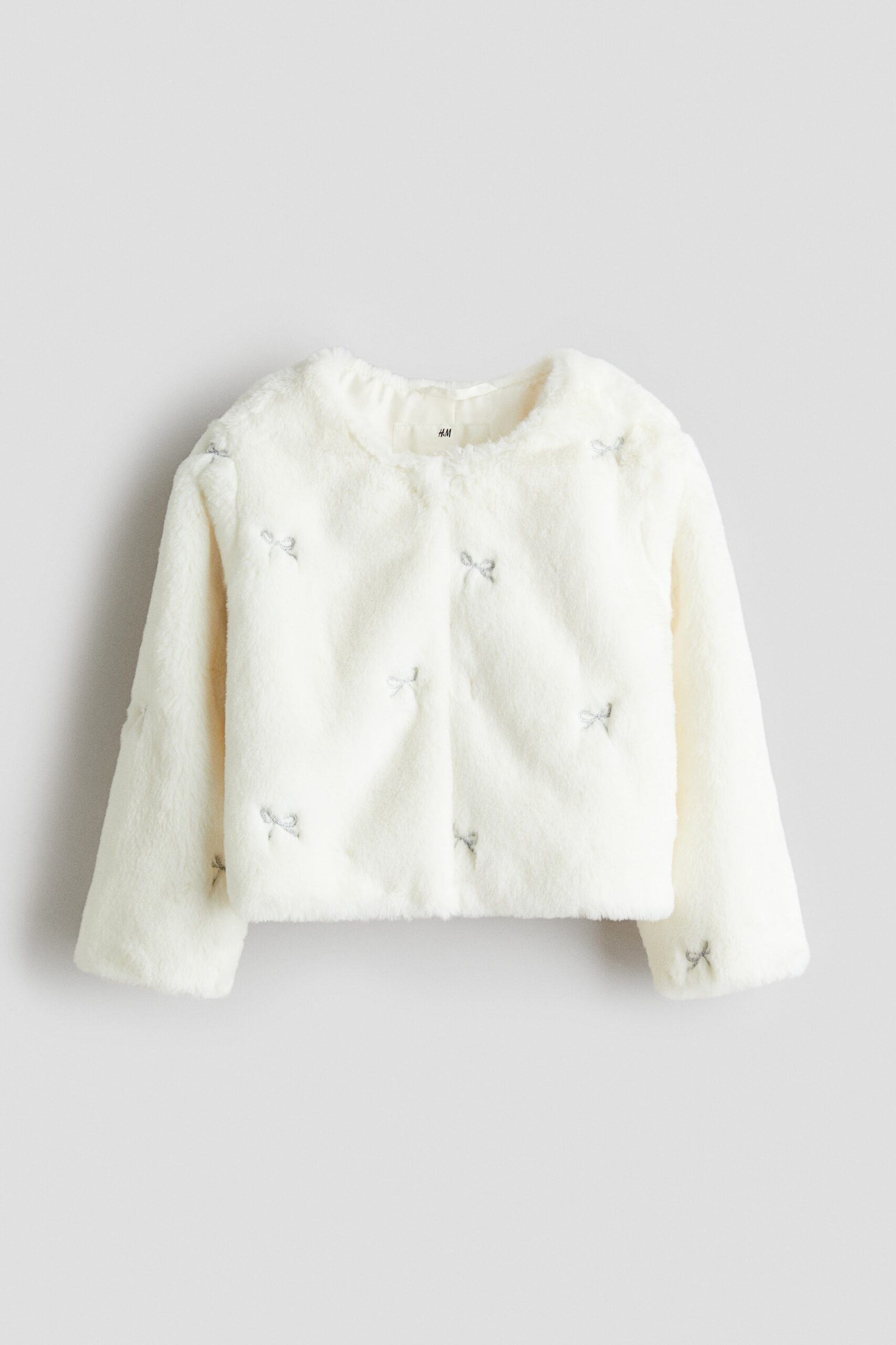 H & M - Fluffy jack - Wit/Strikjes