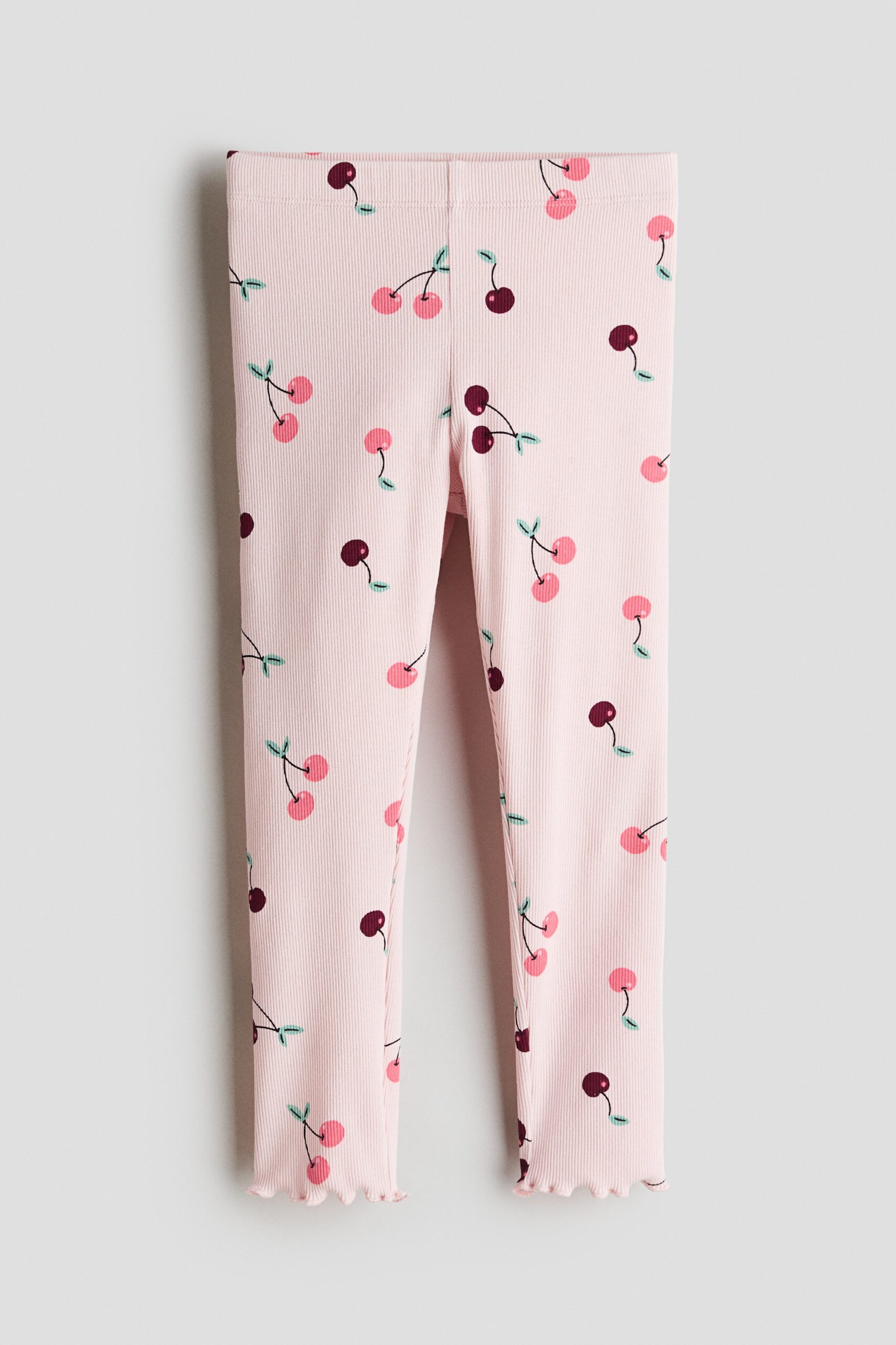 H & M - Geribde katoenen legging - Lichtroze/Kersen