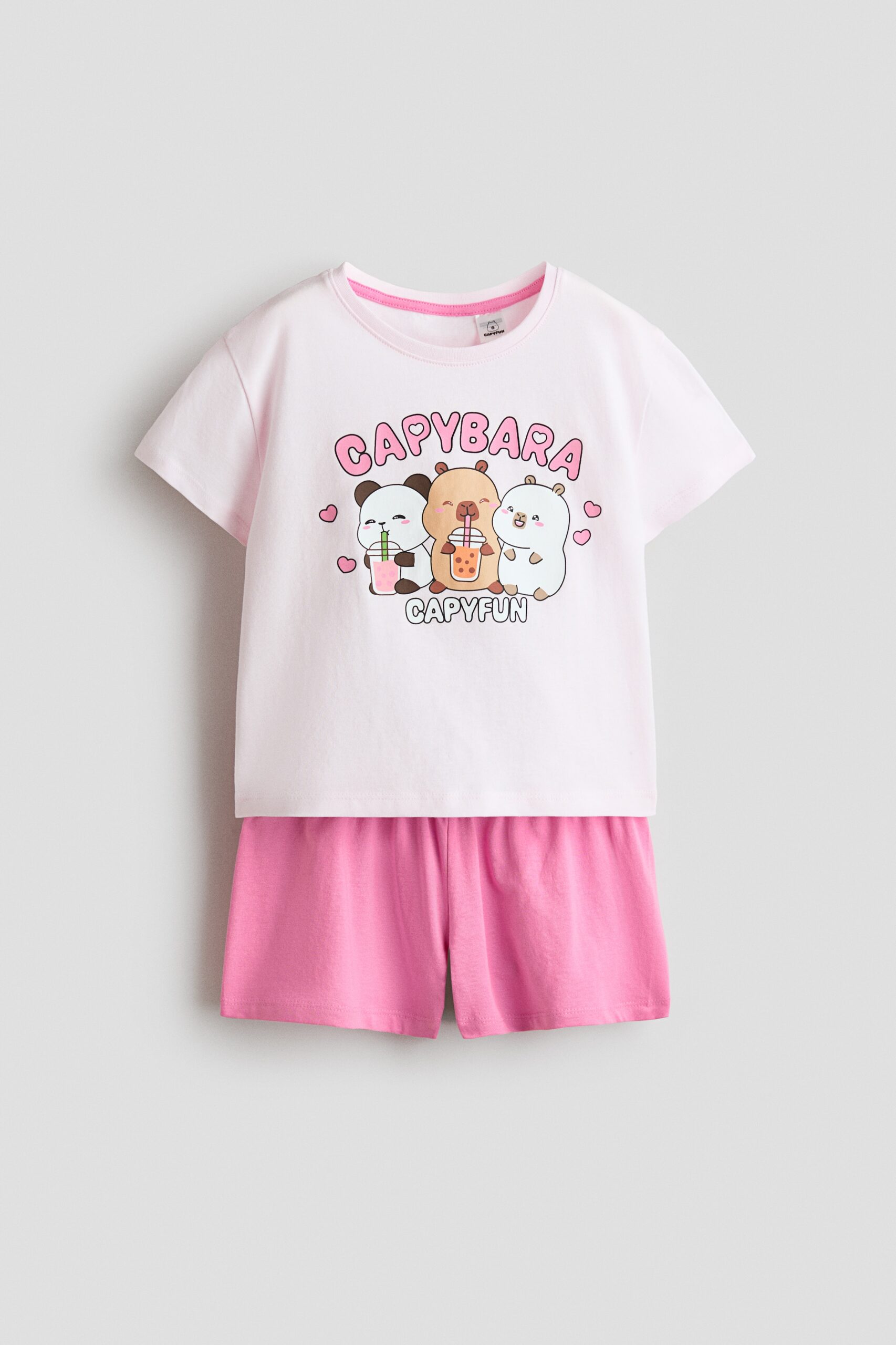 H & M - Katoenen pyjama met geprint motief - Roze/Capybara