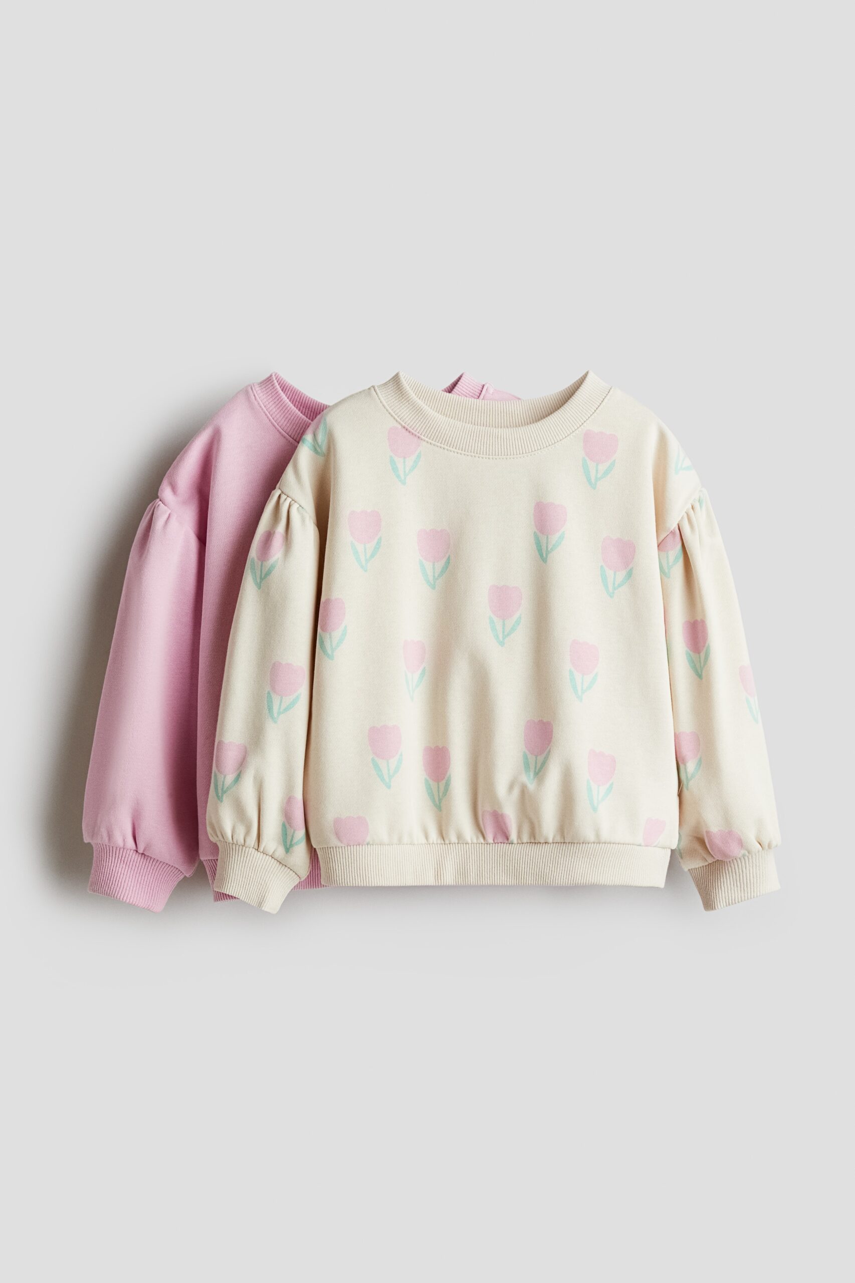 H & M - Set van 2 sweaters met pofmouwen - Roze/Lichtbeige