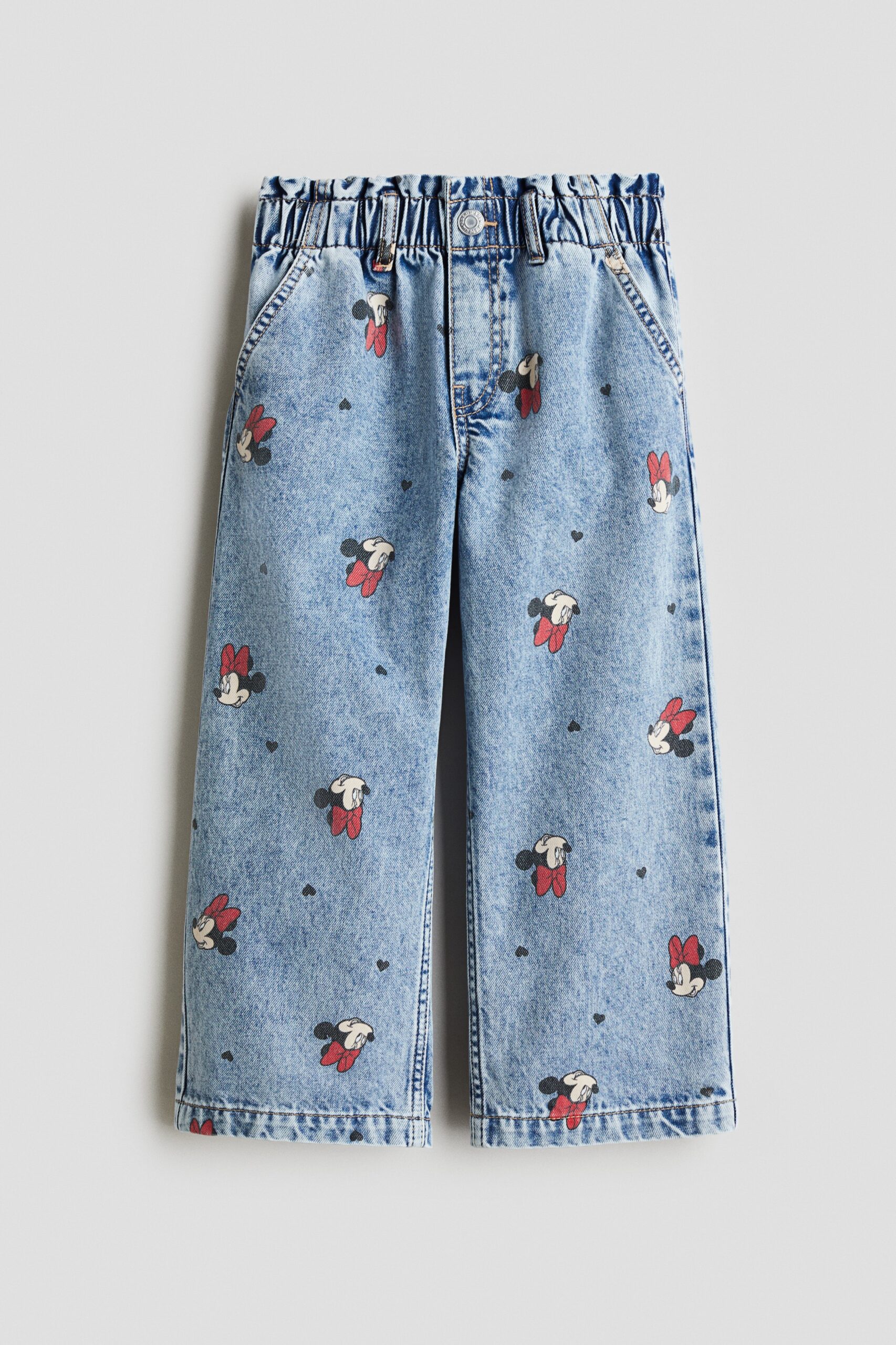 H & M - Wide Leg jeans met motieven - Licht Denimblauw/Minnie Mouse