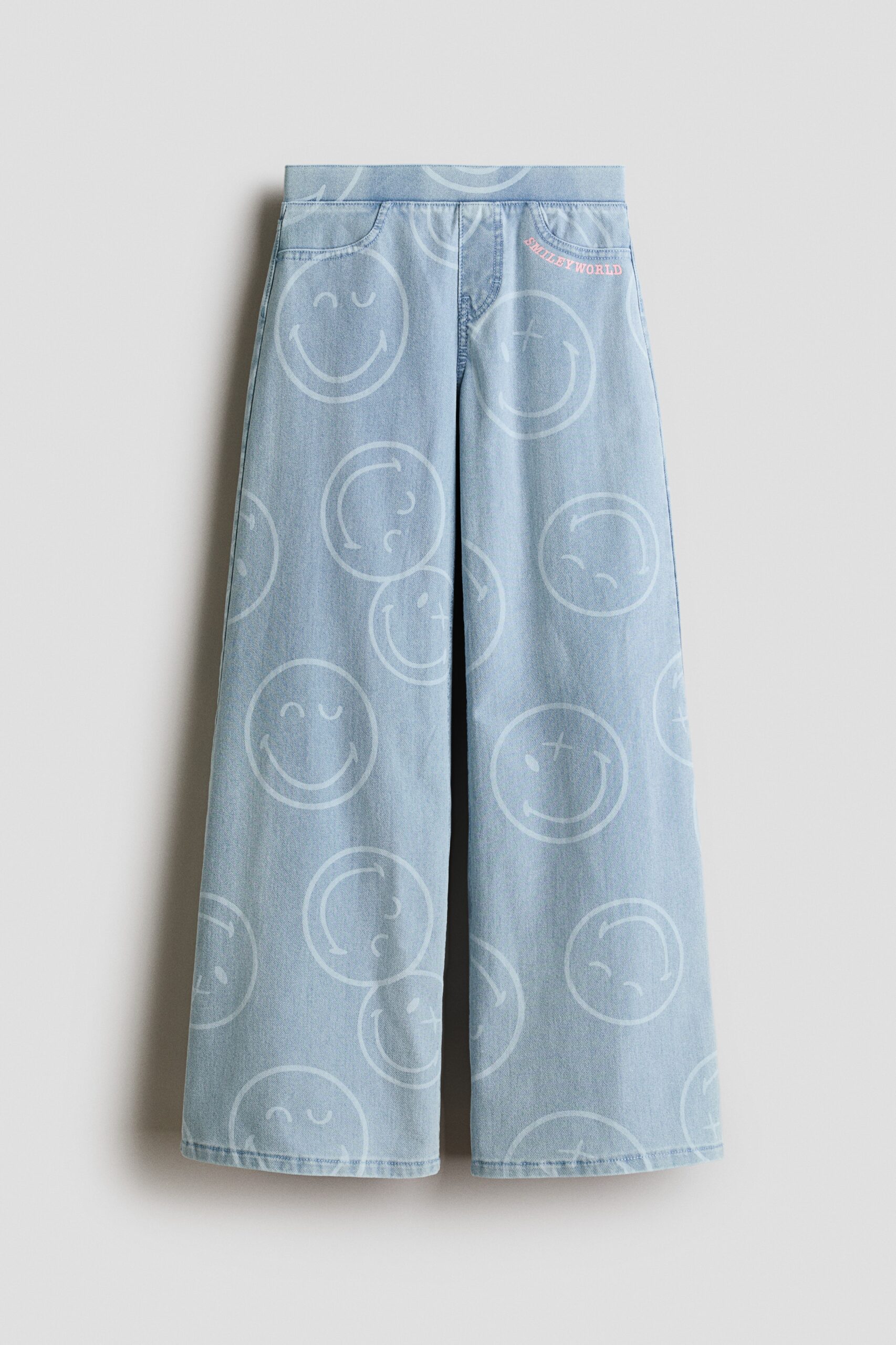 H & M - Wijde broek met denimlook - Licht Denimblauw/Smileyworld