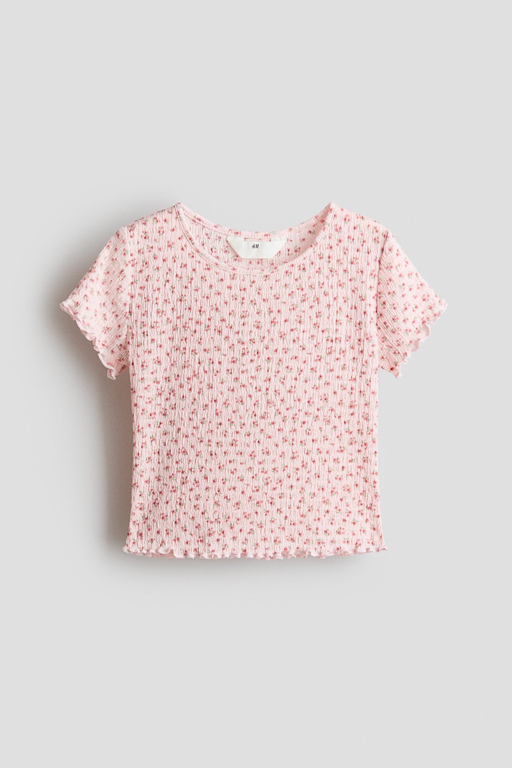 H & M - Gesmokte top - Lichtroze/Bloemen