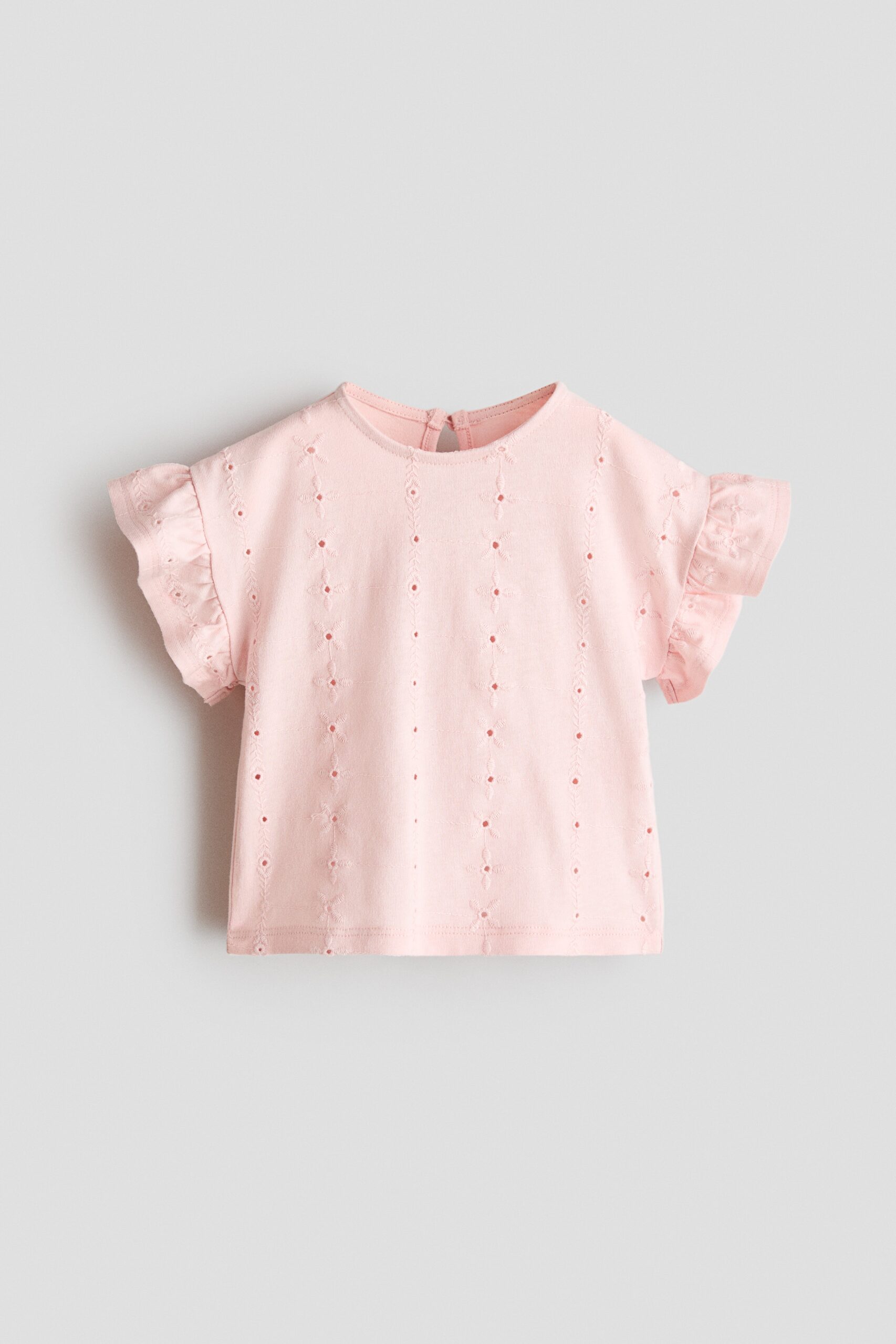 H & M - Volanttop met broderie anglaise - Lichtroze