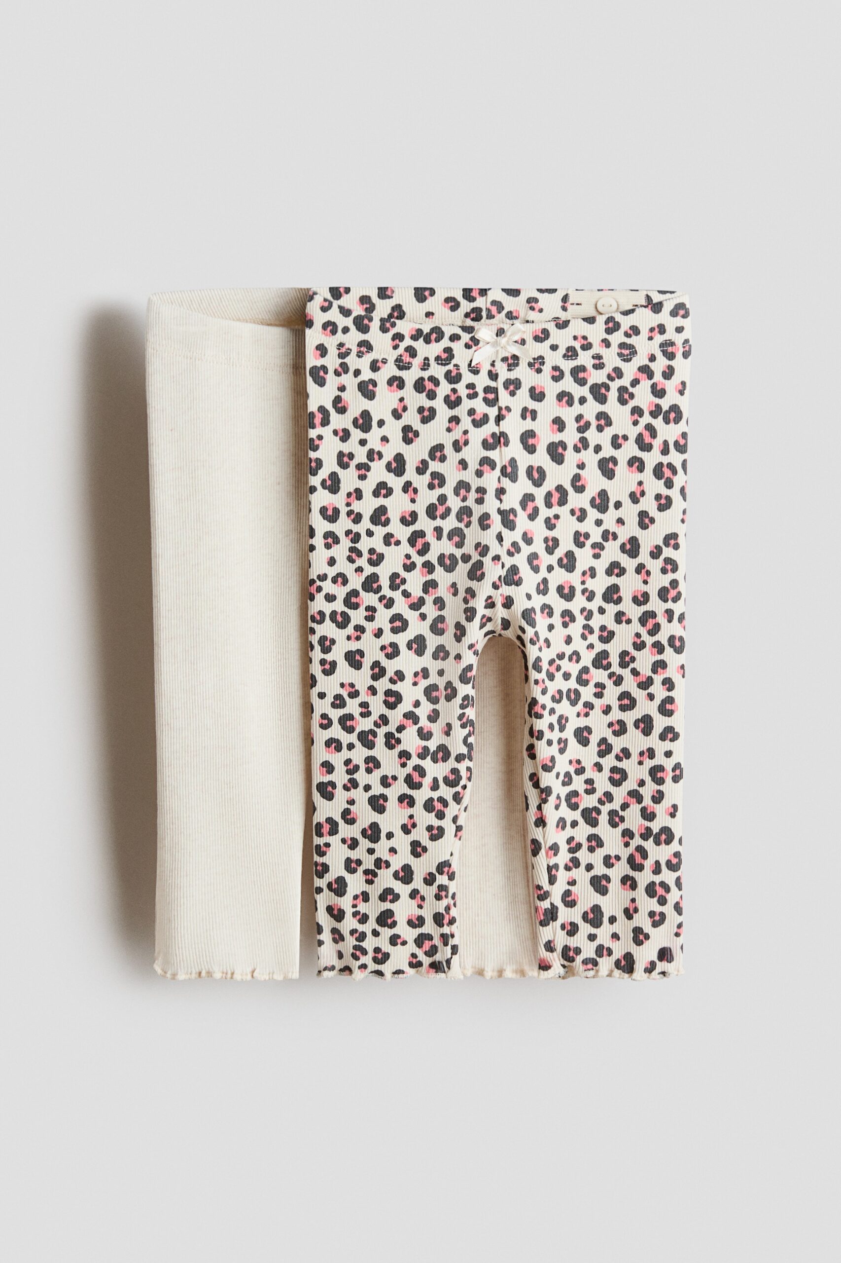 H & M - Set van 2 katoenen leggings - Lichtbeige/Luipaarddessin