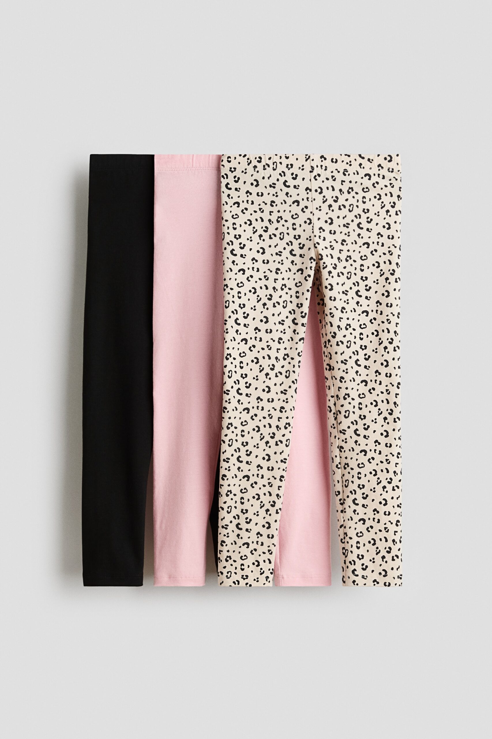 H & M - Set van 3 leggings van katoenen tricot - Lichtbeige/Luipaarddessin