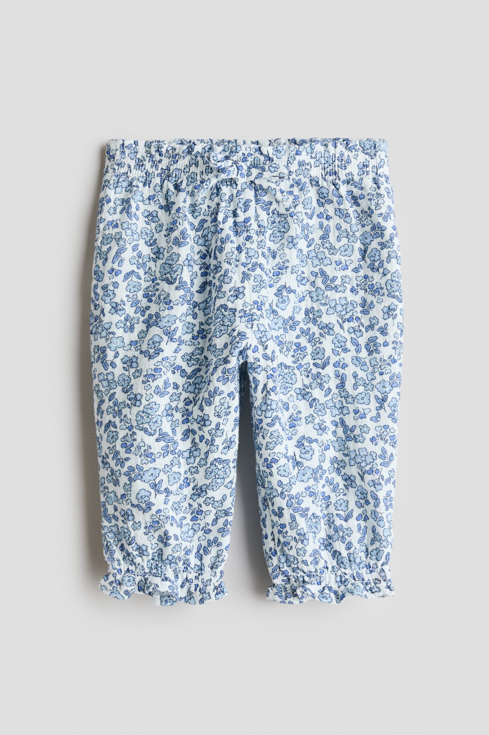 H & M - Broek van katoenen mousseline - Wit/Blauwe Bloemen