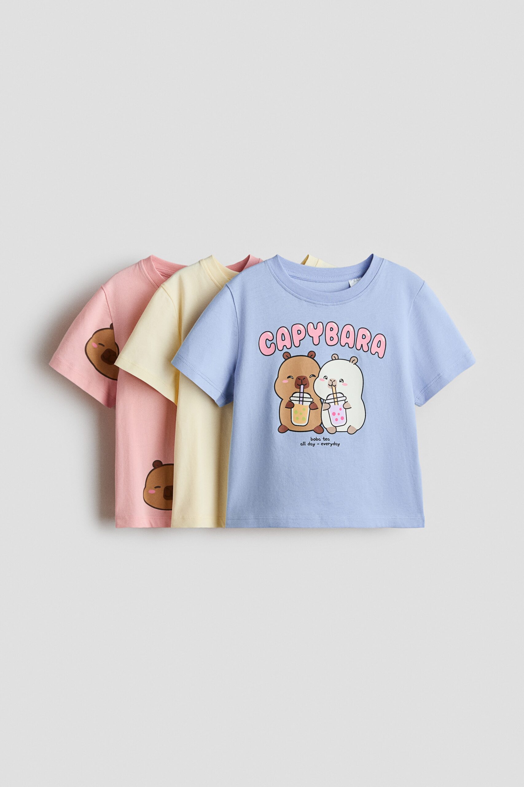 H & M - Set van 3 T-shirts met print - Lichtblauw/Capyfun