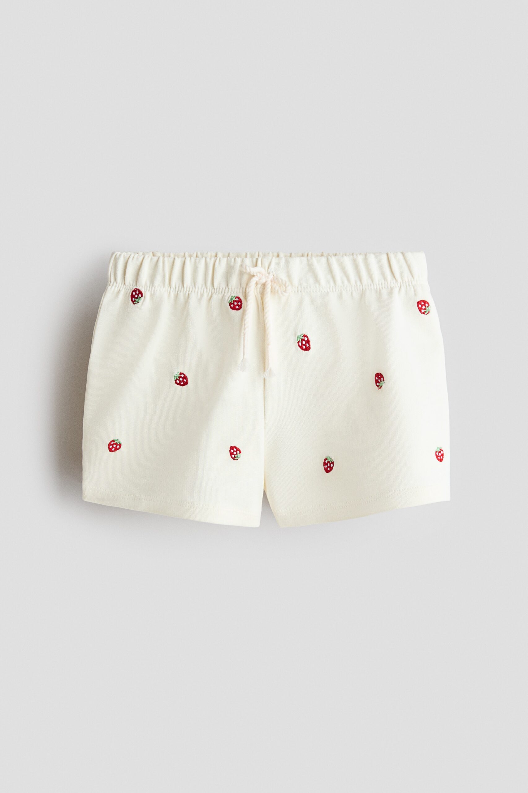 H & M - Joggershort met borduursel - Roomwit/Aardbeien