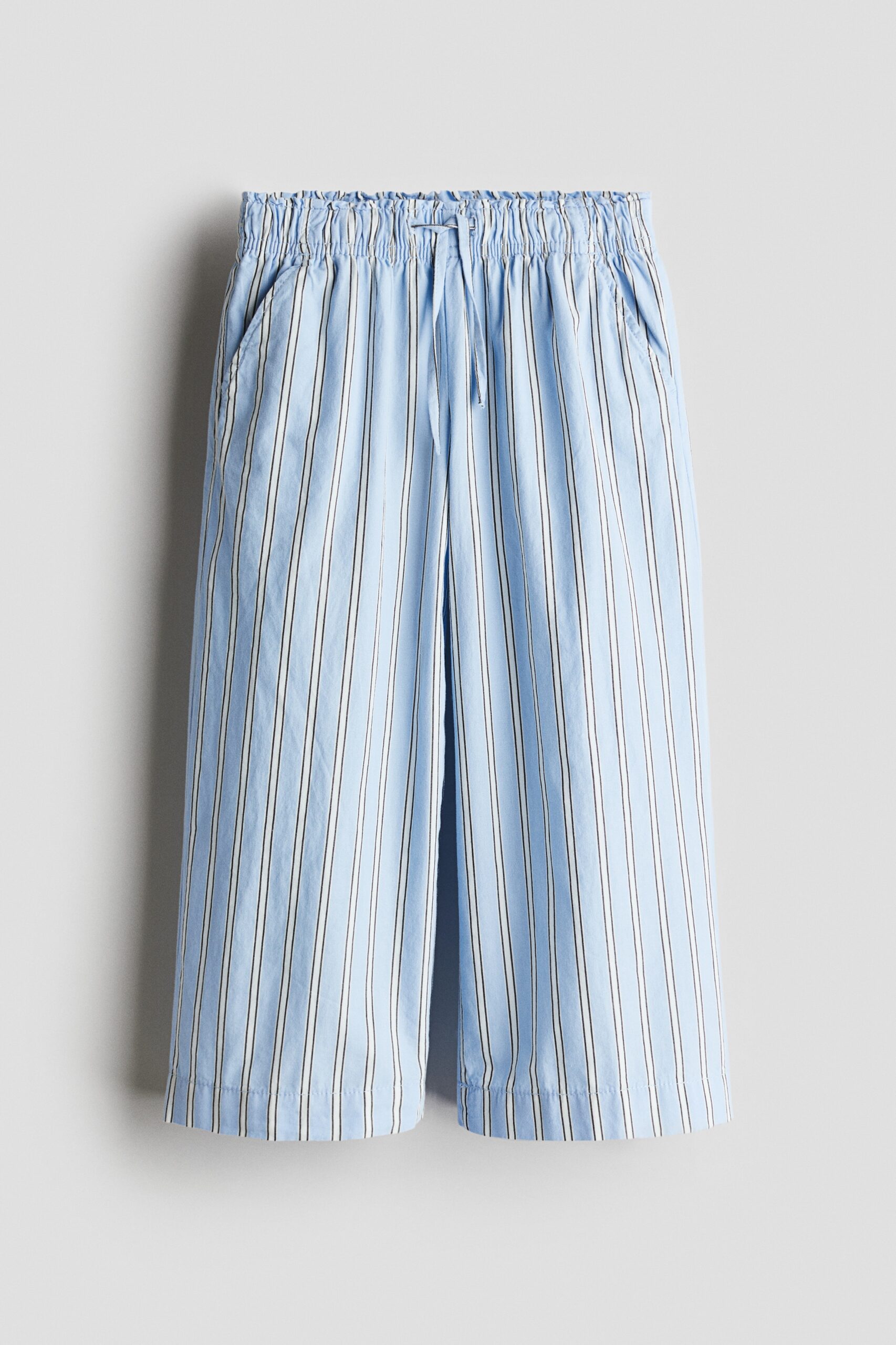 H & M - Wijde katoenen broek - Lichtblauw/Gestreept