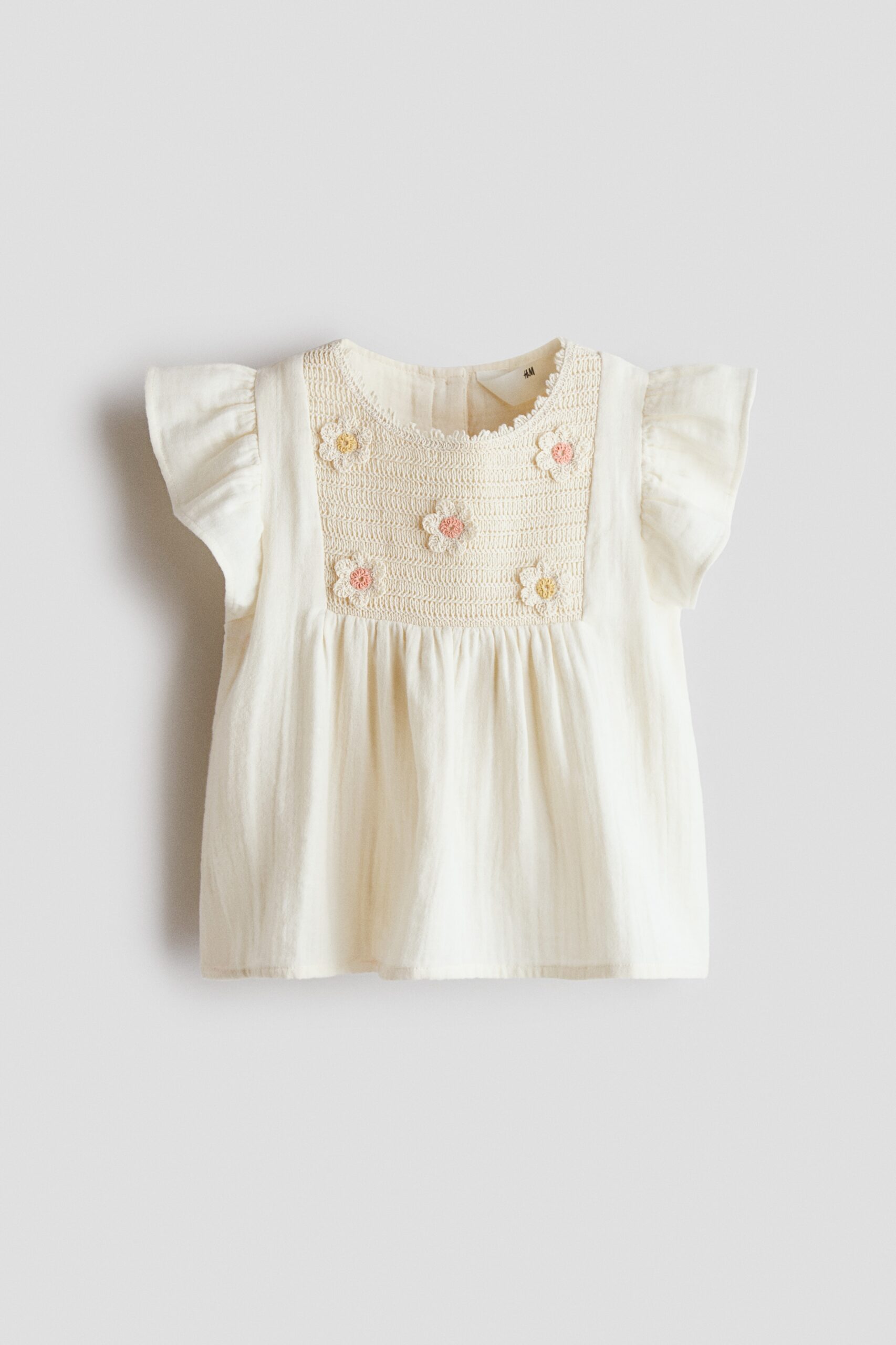 H & M - Katoenen blouse met applicaties - Gebroken Wit/Bloemen