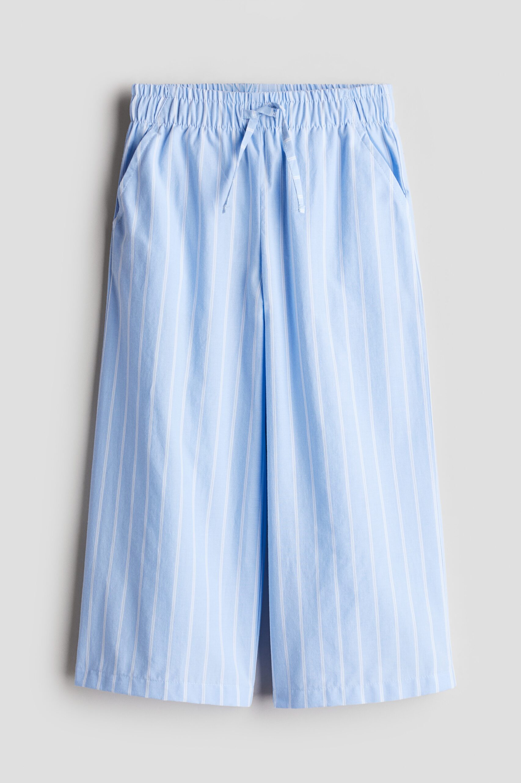 H & M - Wijde pull-on broek van popeline - Lichtblauw/Gestreept